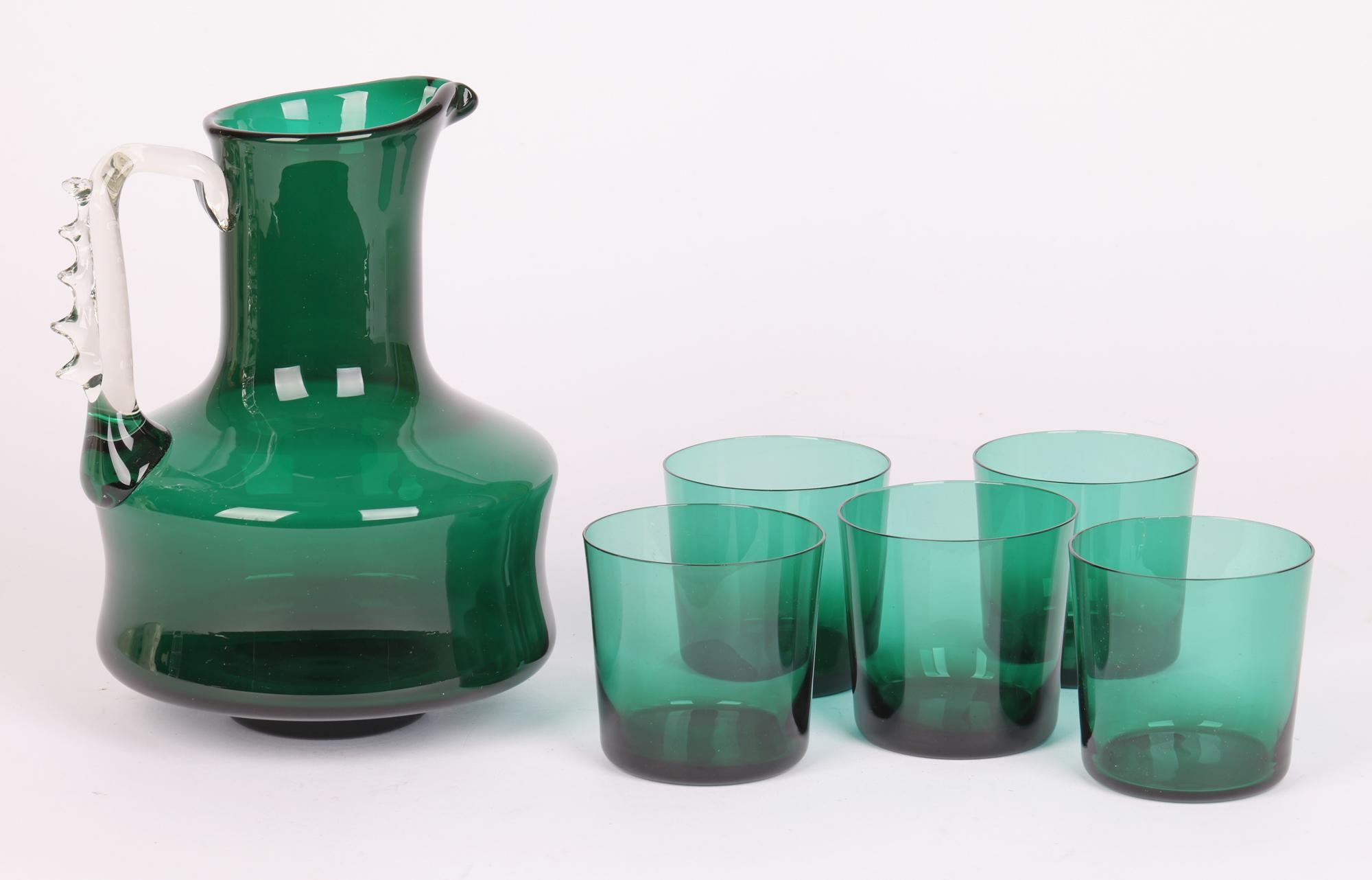20th Century Murano Mid-Century Green Glass Lemonade Set with Jug & Five Glasses For Sale