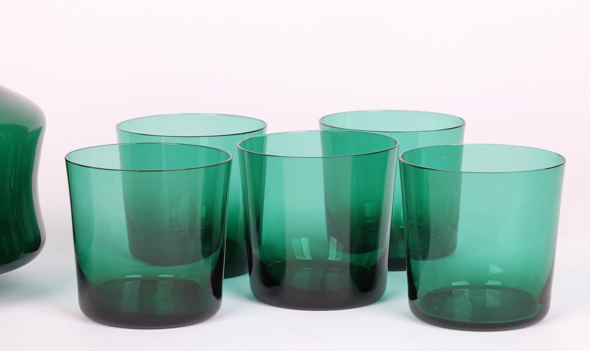 Murano Mid-Century Green Glass Lemonade Set with Jug & Five Glasses For Sale 1