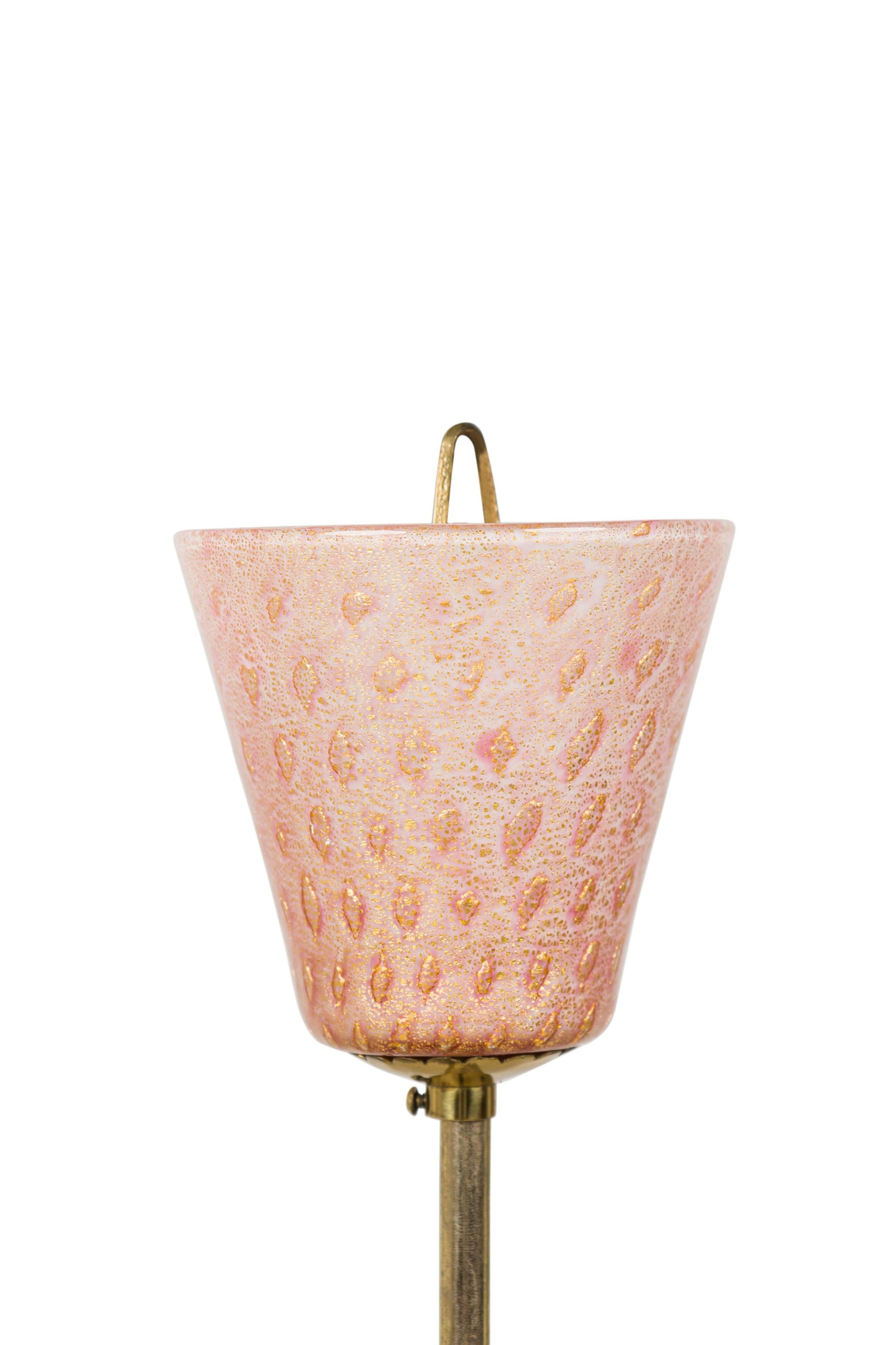 20th Century Murano Mid-Century Italian Six-Arm Rose Pink Glass and Brass Chandelier