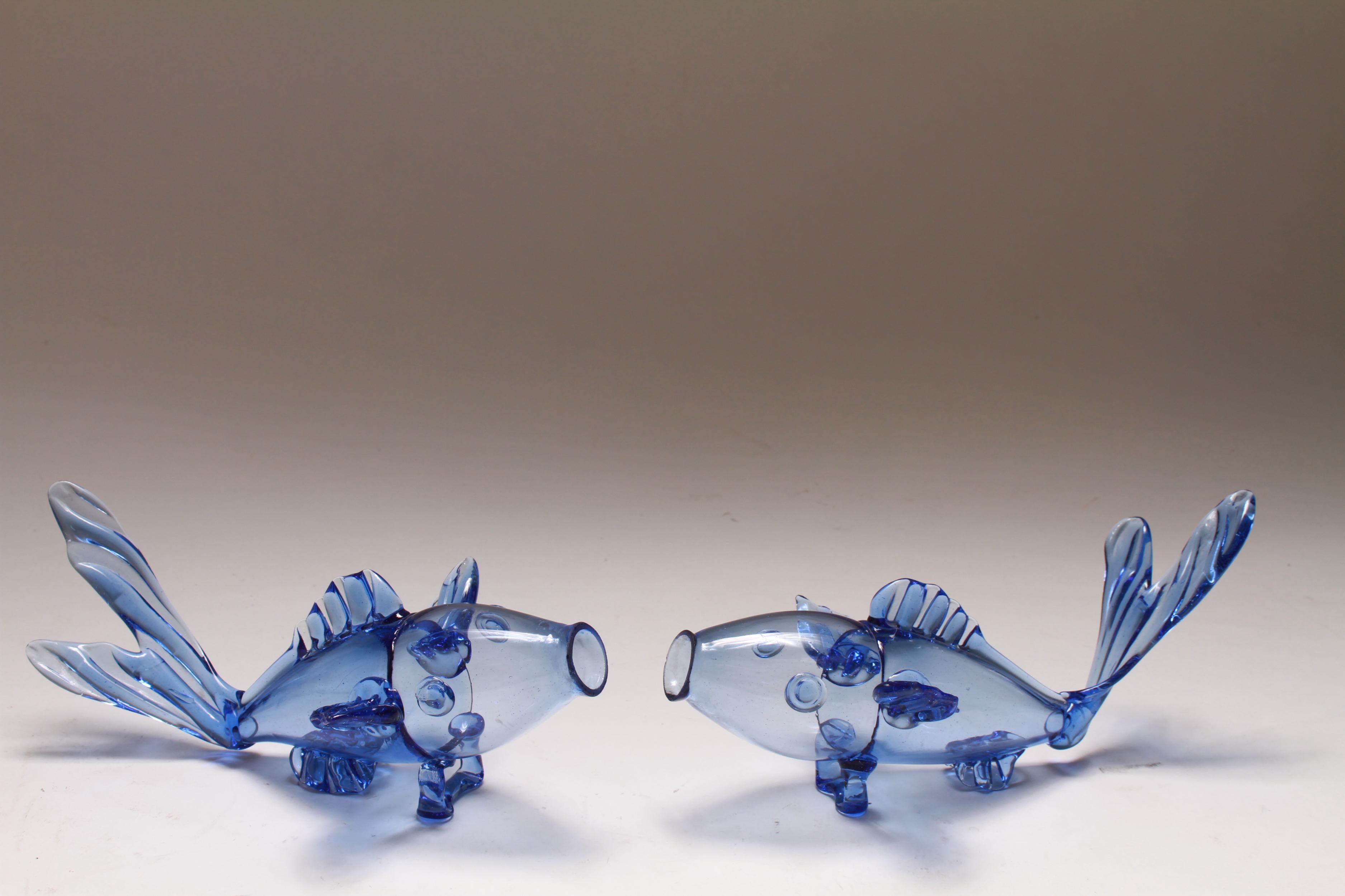 Murano Mid-Century Modern Blue Art Glass Fish In Good Condition In New York, NY