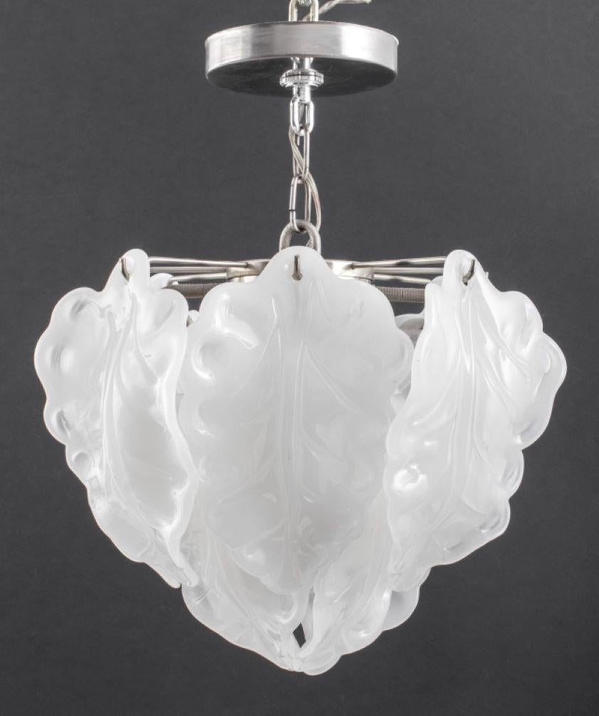 Italian Murano Mid-Century Modern Glass Leaf Pendant in White For Sale