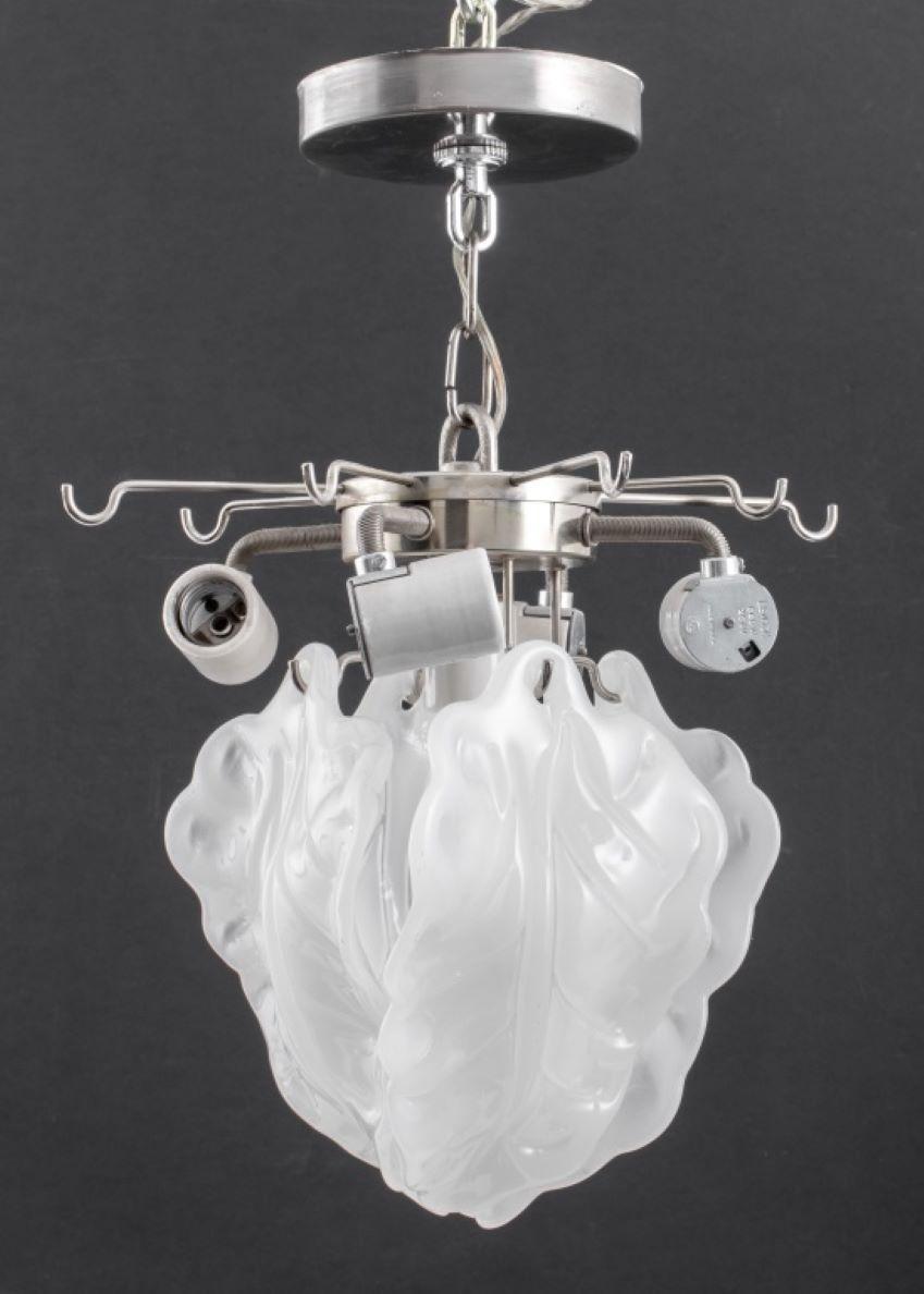 Murano Mid-Century Modern Glass Leaf Pendant in White For Sale 1