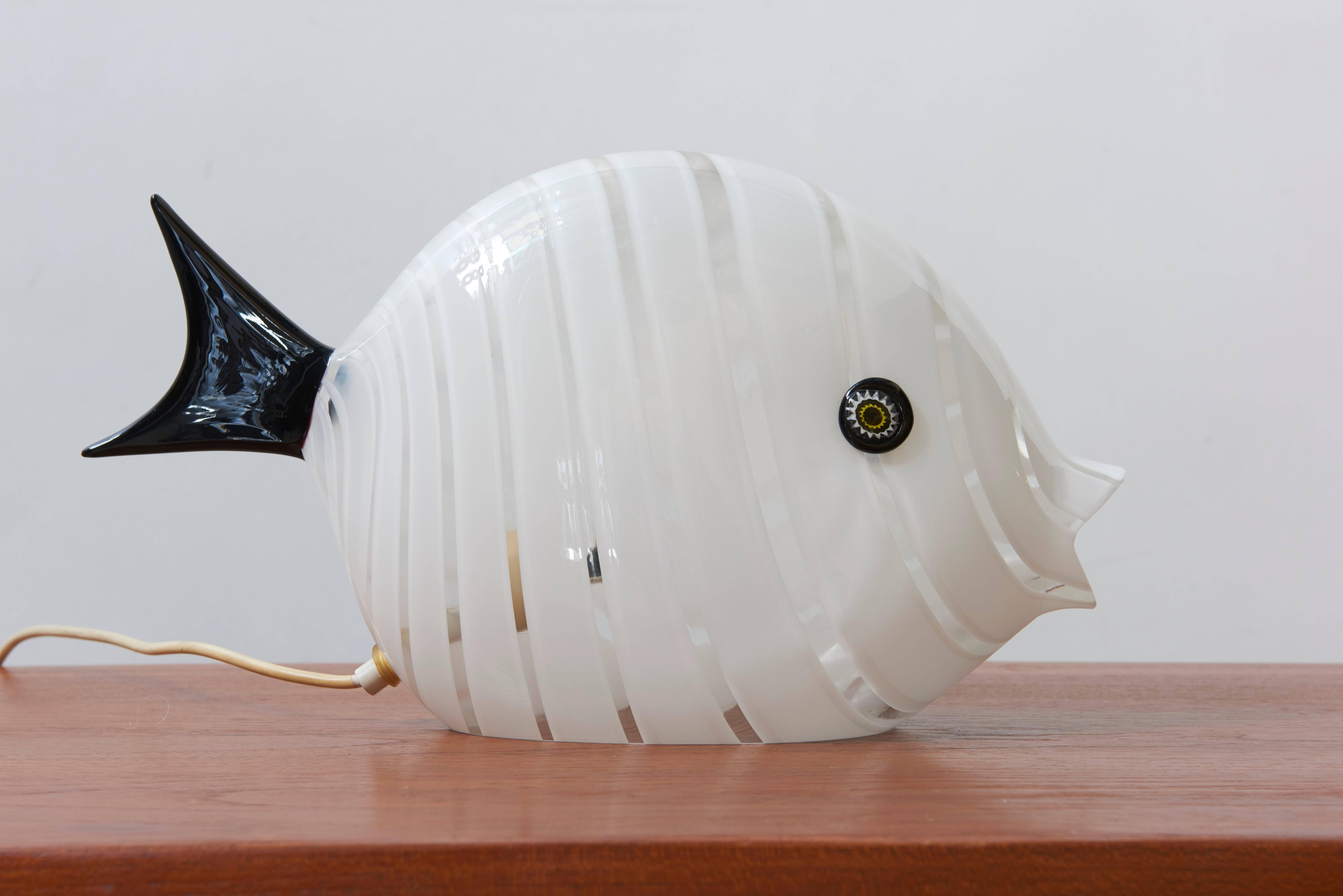 Late 20th Century Murano Mid-Century Modern Large Glass Fish Table Lamp, Italy, 1970s