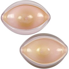 Murano Mid-Century Modern Pink Gold Flecks Italian Art Glass Clam Shell Bowls