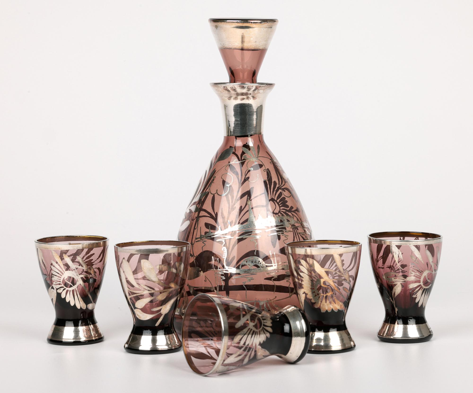 Carafe et verres à liqueur en verre superposé du milieu du siècle à Murano en vente 2
