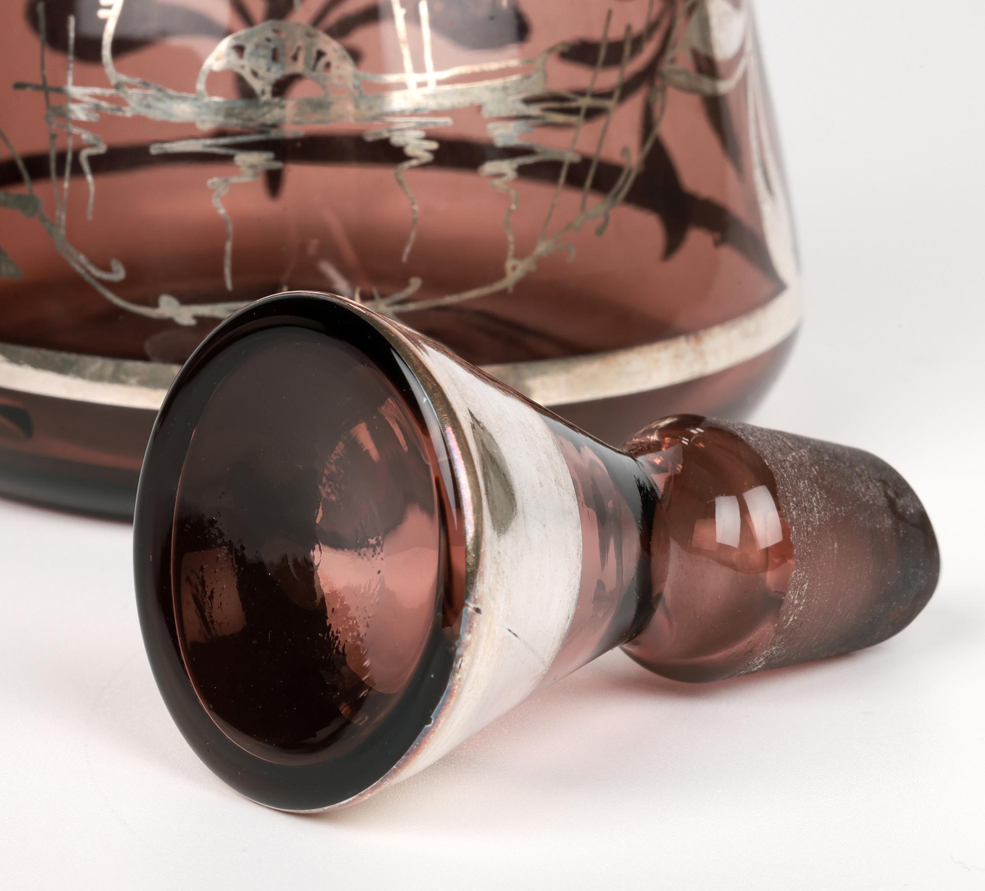 italien Carafe et verres à liqueur en verre superposé du milieu du siècle à Murano en vente