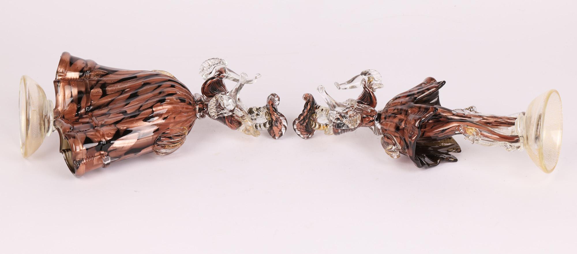 Murano Mid Century Pair Art Glass Cased Copper Aventurine figures  For Sale 4