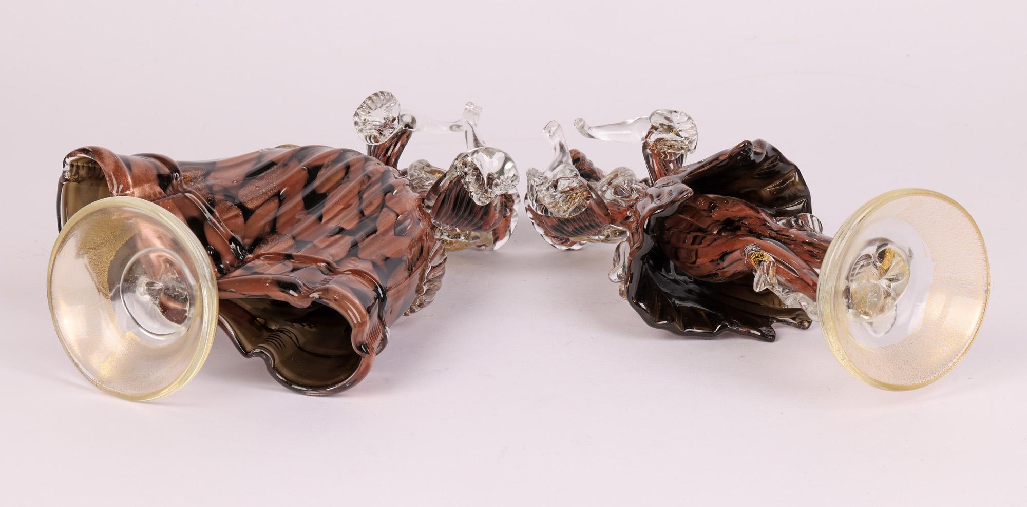 Murano Mid Century Pair Art Glass Cased Copper Aventurine figures  For Sale 7