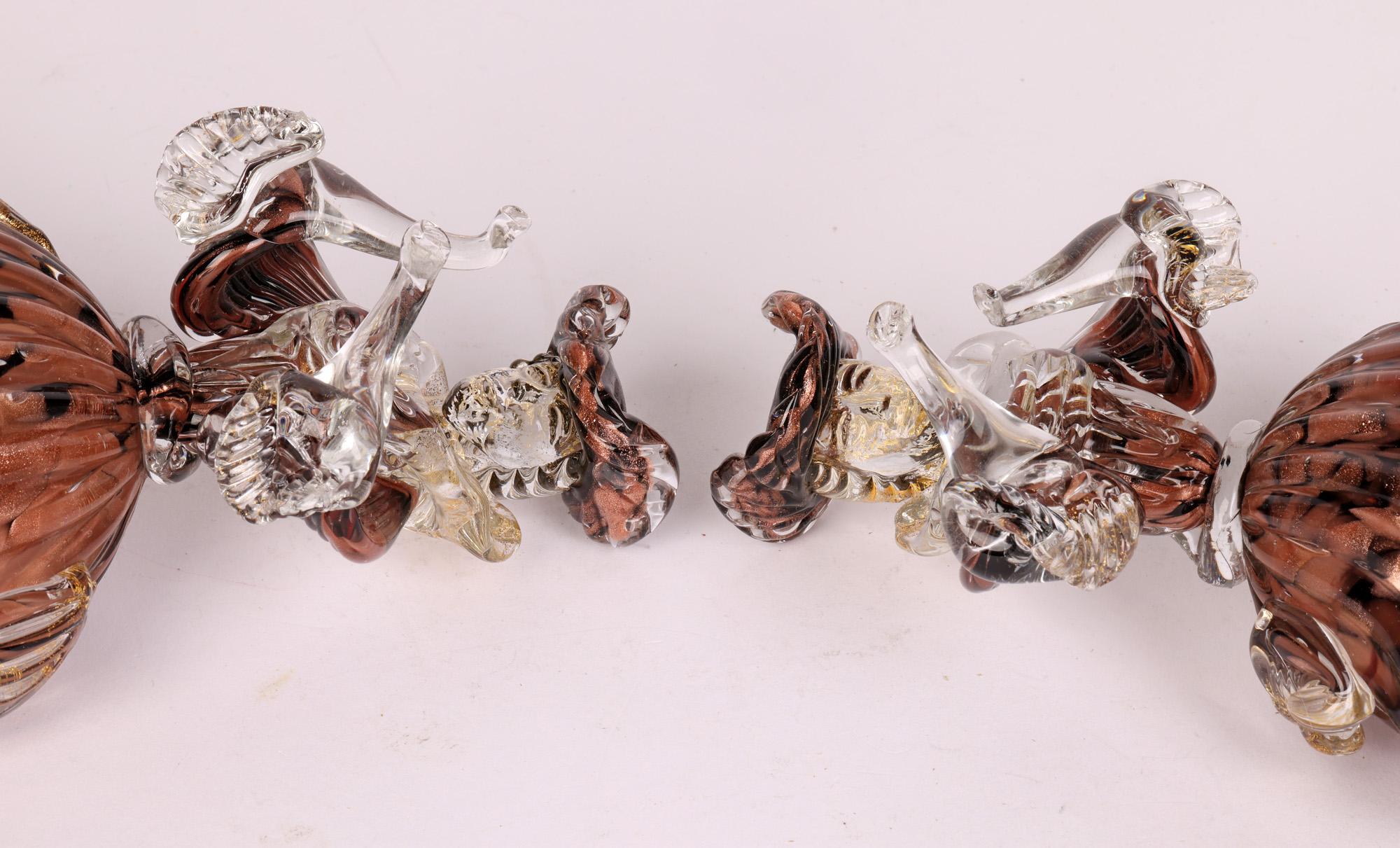 Murano Mid Century Pair Art Glass Cased Copper Aventurine figures  For Sale 10
