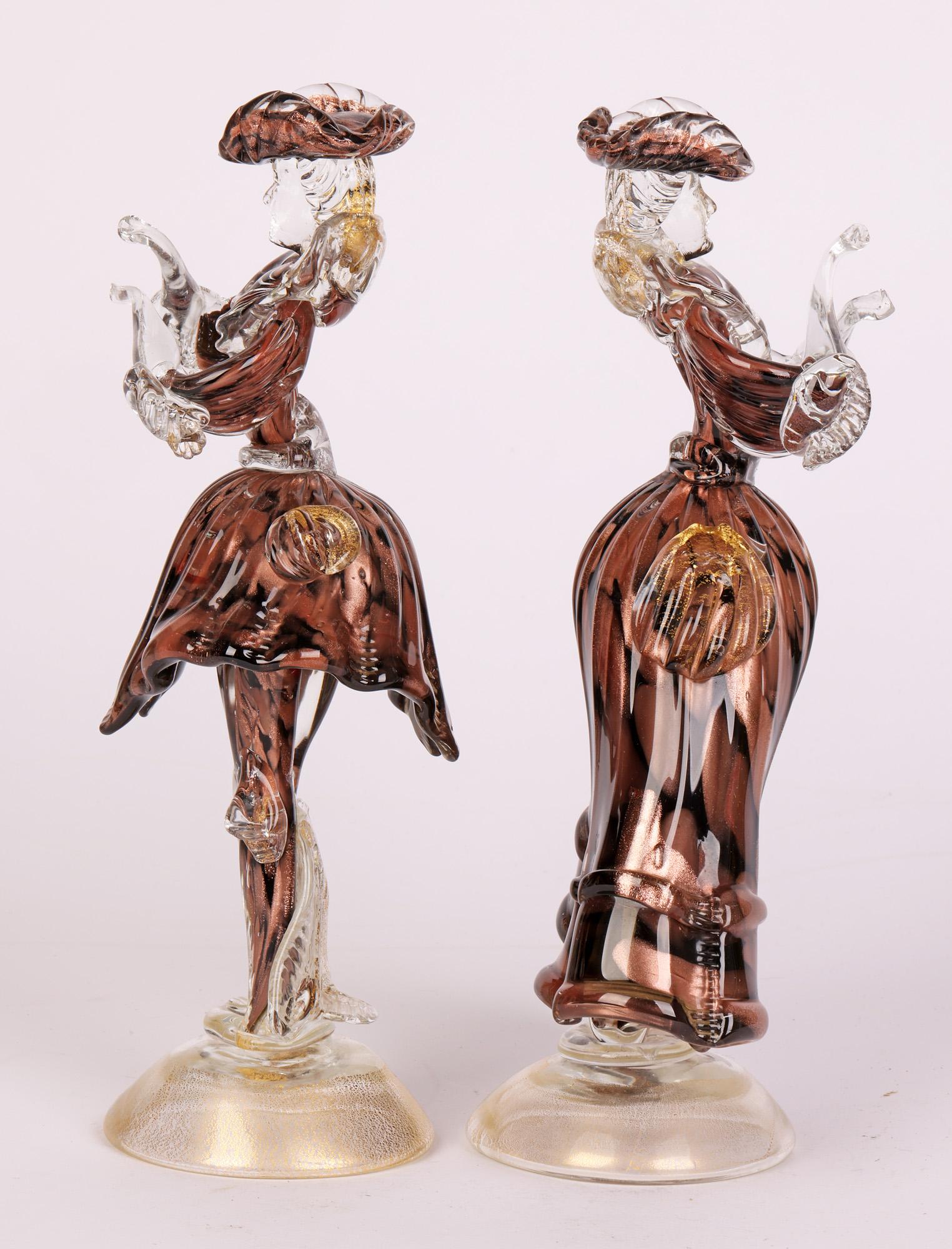 Murano Mid Century Pair Art Glass Cased Copper Aventurine figures  For Sale 11