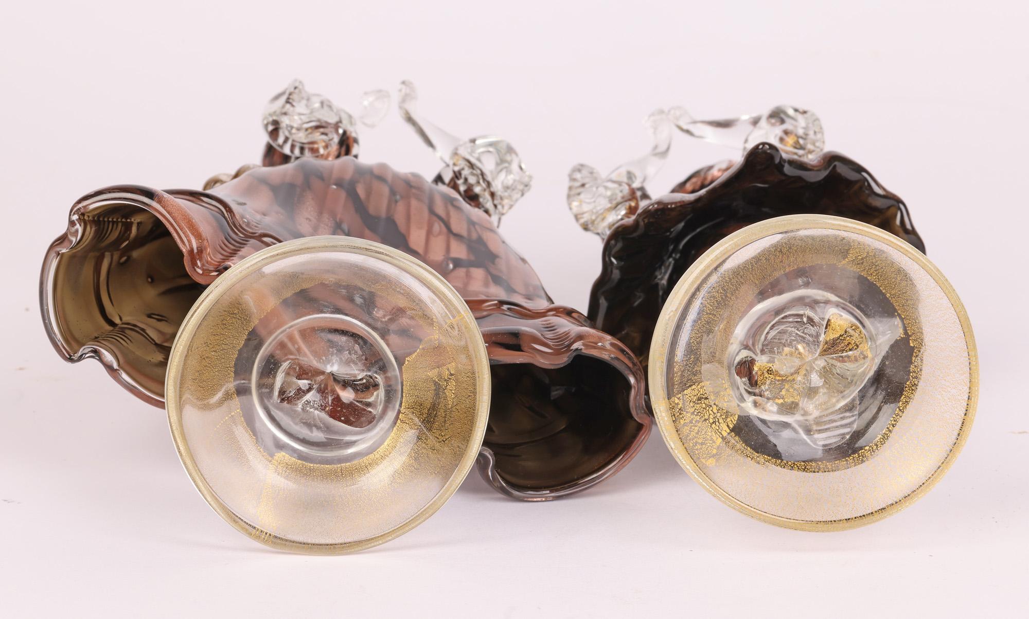 Murano Mid Century Pair Art Glass Cased Copper Aventurine figures  For Sale 12