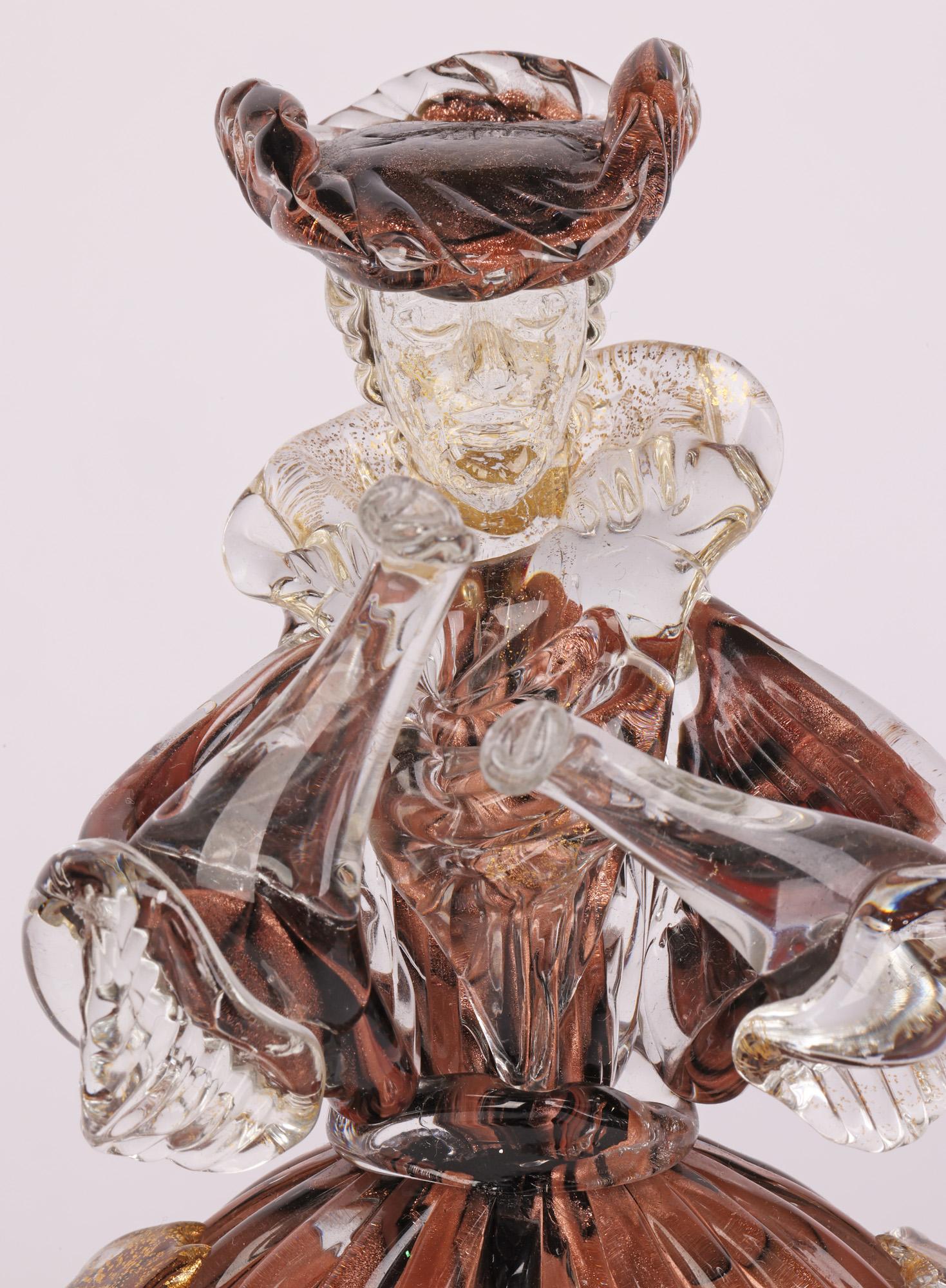 Murano Mid Century Pair Kunstglas Cased Kupfer Aventurin Figuren  (Moderne der Mitte des Jahrhunderts) im Angebot