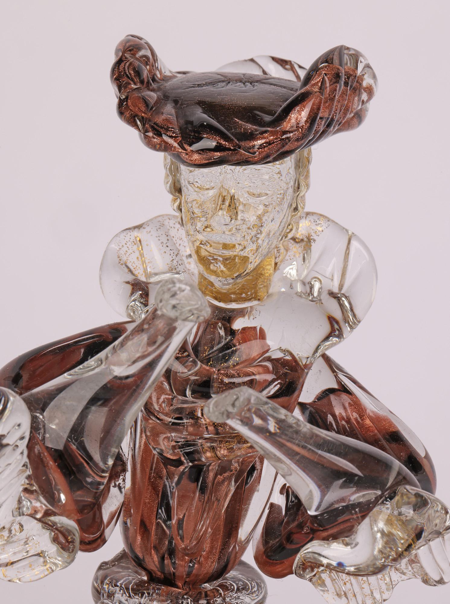 Italian Murano Mid Century Pair Art Glass Cased Copper Aventurine figures  For Sale