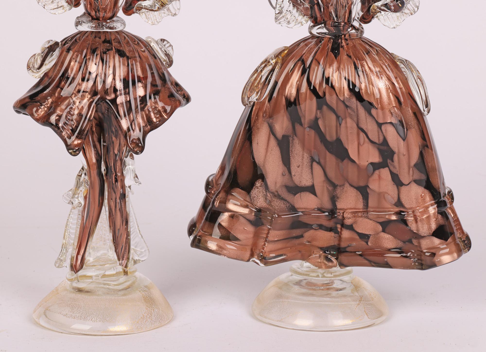 20th Century Murano Mid Century Pair Art Glass Cased Copper Aventurine figures  For Sale