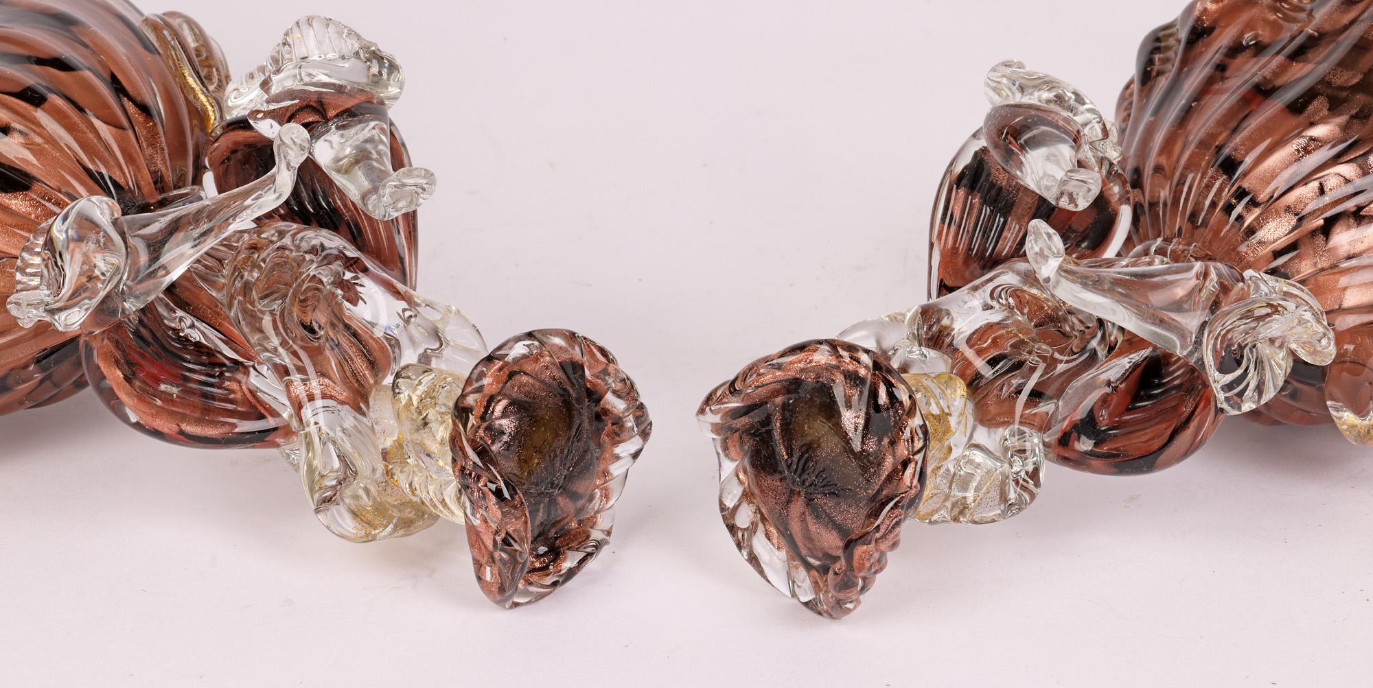 Murano Mid Century Pair Art Glass Cased Copper Aventurine figures  For Sale 1