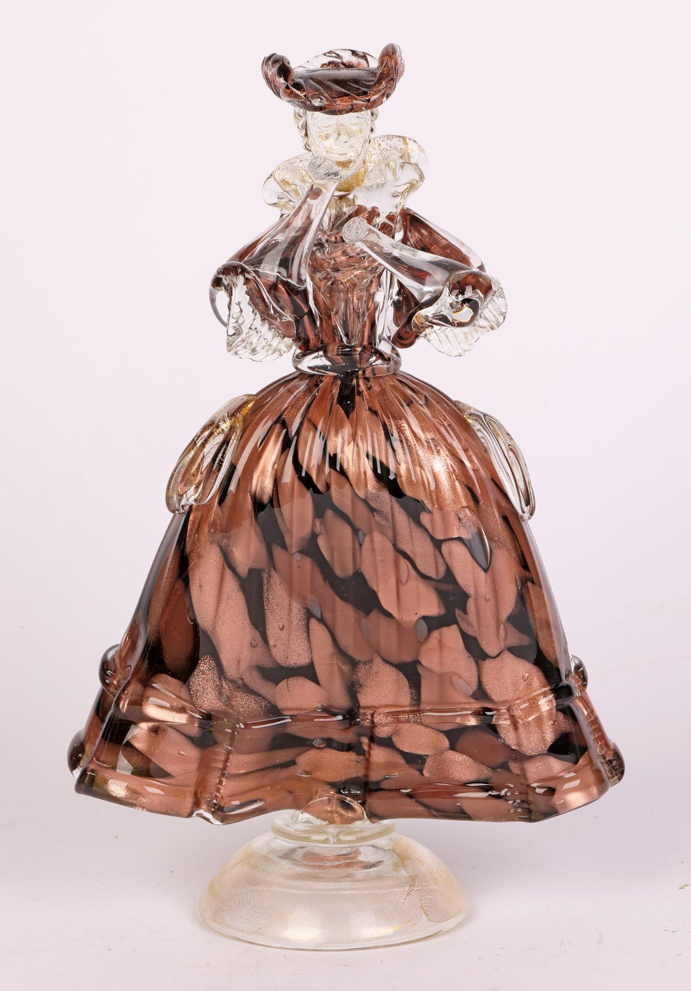 Murano Mid Century Pair Art Glass Cased Copper Aventurine figures  For Sale 2