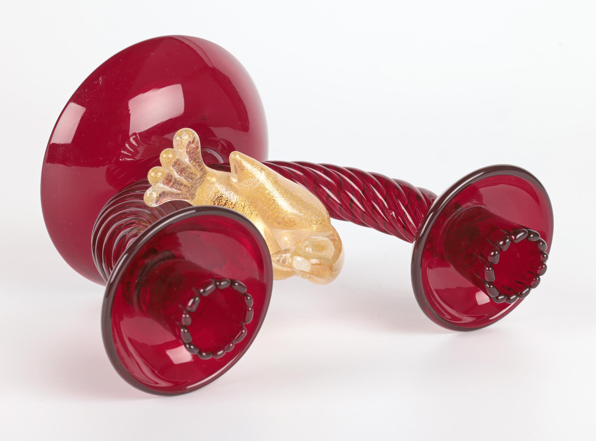 Hand-Crafted Murano Mid-Century Ruby Glass Bird Mounted Twin Candlestick For Sale