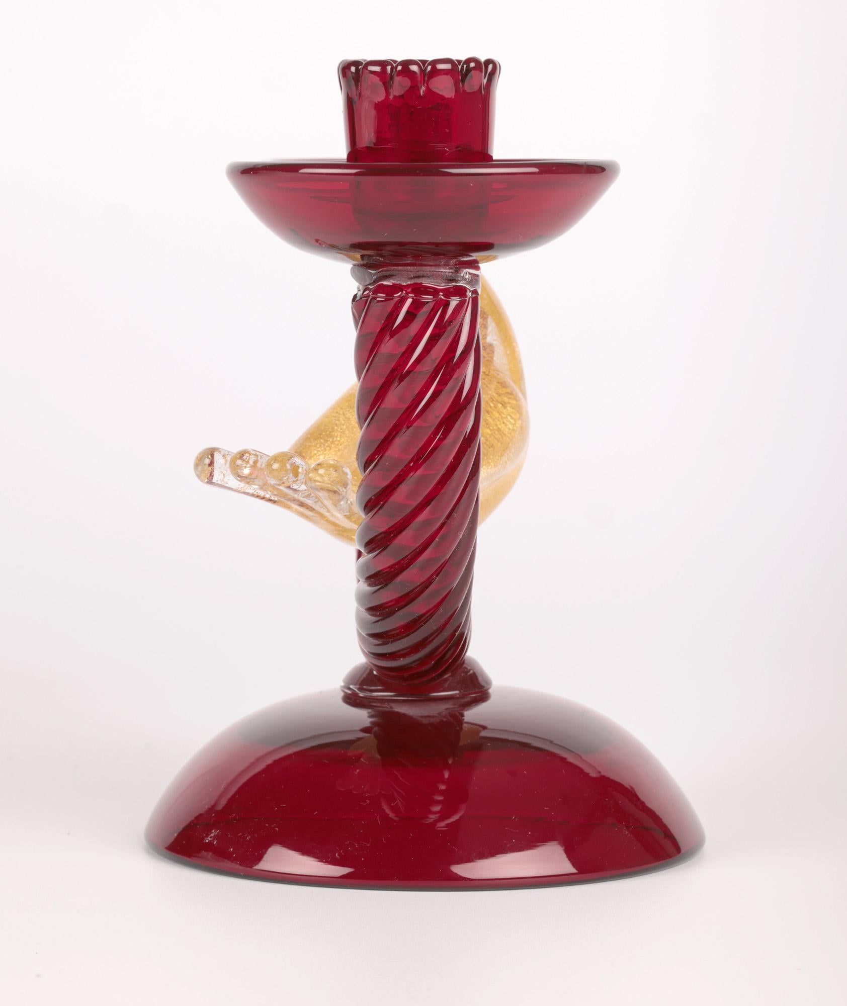 Murano Mid-Century Ruby Glass Bird Mounted Twin Candlestick In Good Condition For Sale In Bishop's Stortford, Hertfordshire