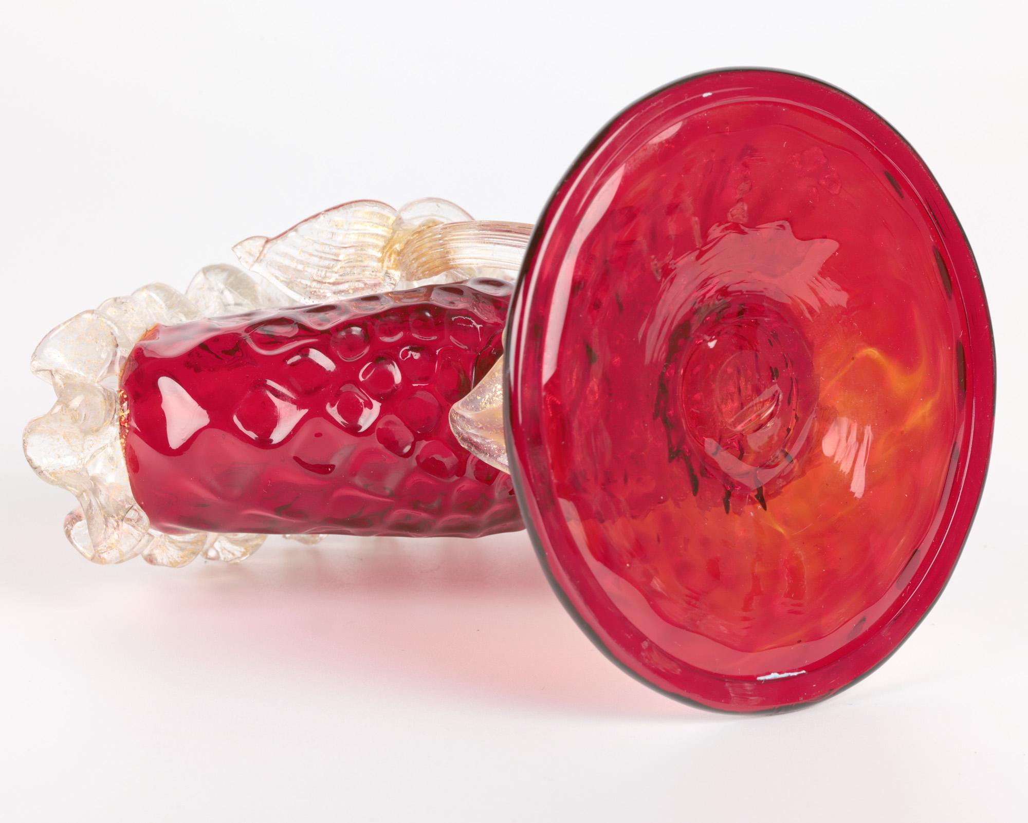 Murano Mid-Century Ruby Glass Dolphin Stem Bowl For Sale 3