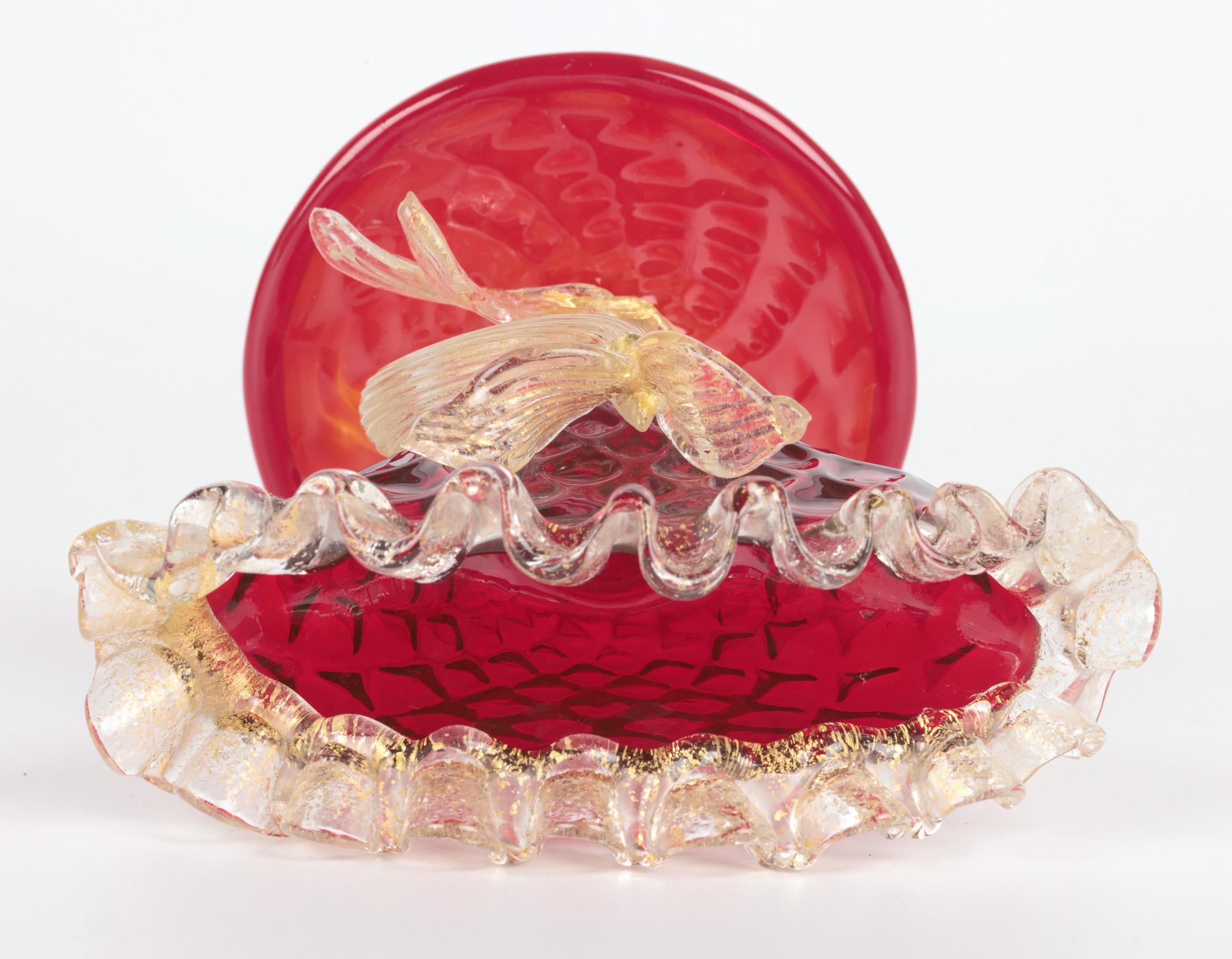 Murano Mid-Century Ruby Glass Dolphin Stem Bowl For Sale 5