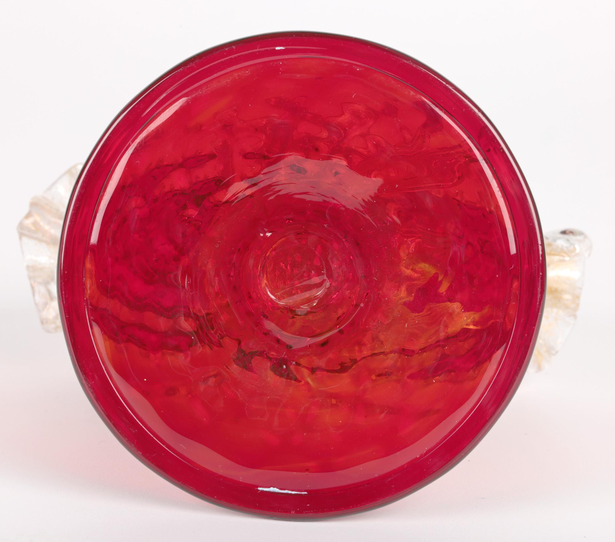 Murano Mid-Century Ruby Glass Dolphin Stem Bowl For Sale 10