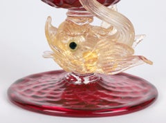 Murano Mid-Century Ruby Glass Dolphin Stem Bowl