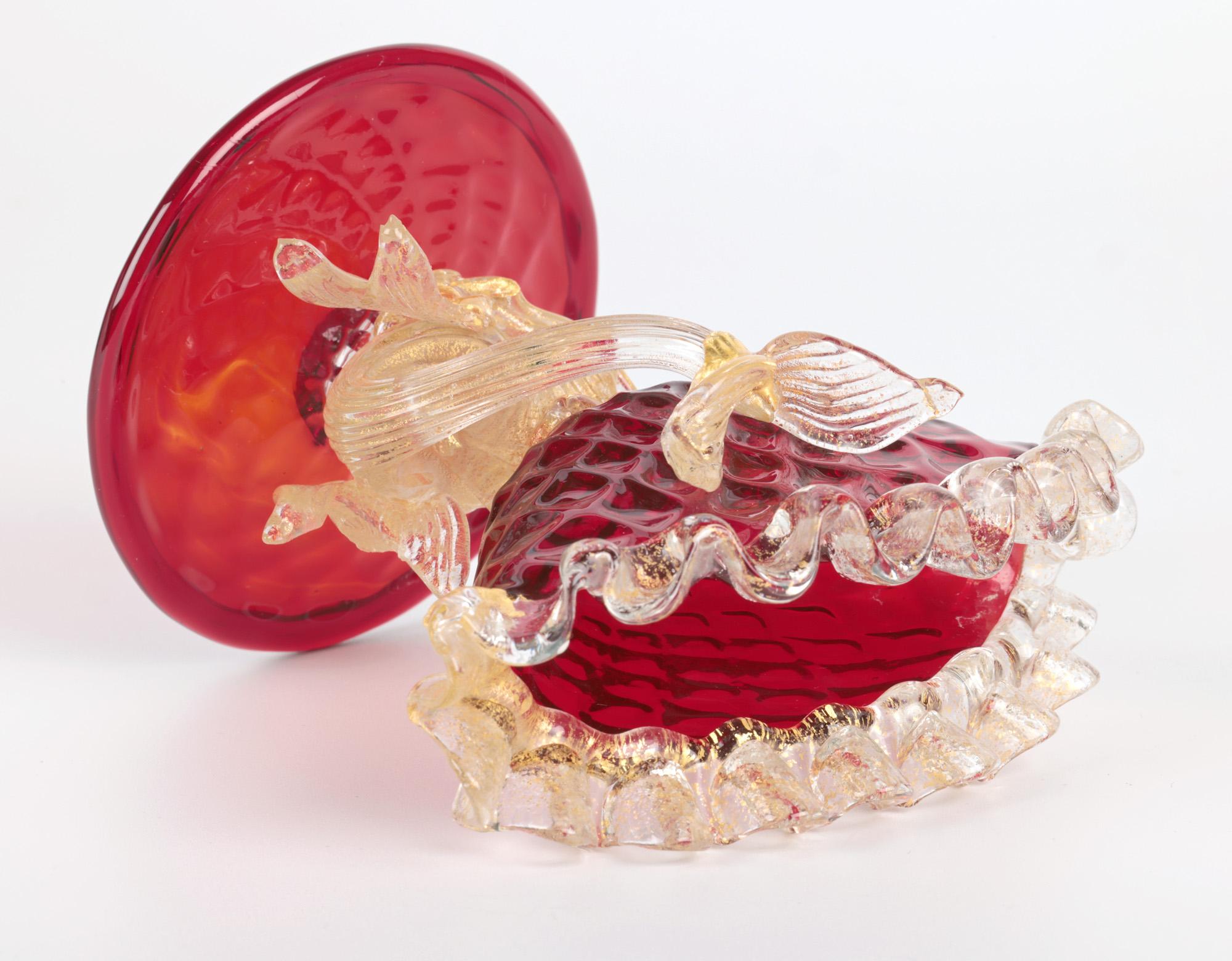 Murano Mid-Century Ruby Glass Dolphin Stem Bowl In Good Condition For Sale In Bishop's Stortford, Hertfordshire