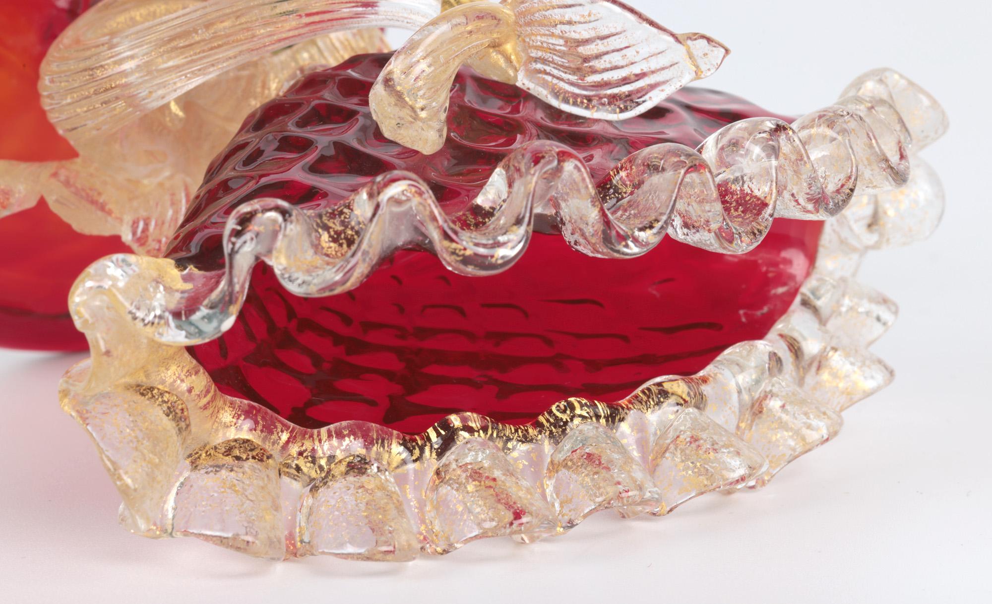 Blown Glass Murano Mid-Century Ruby Glass Dolphin Stem Bowl For Sale