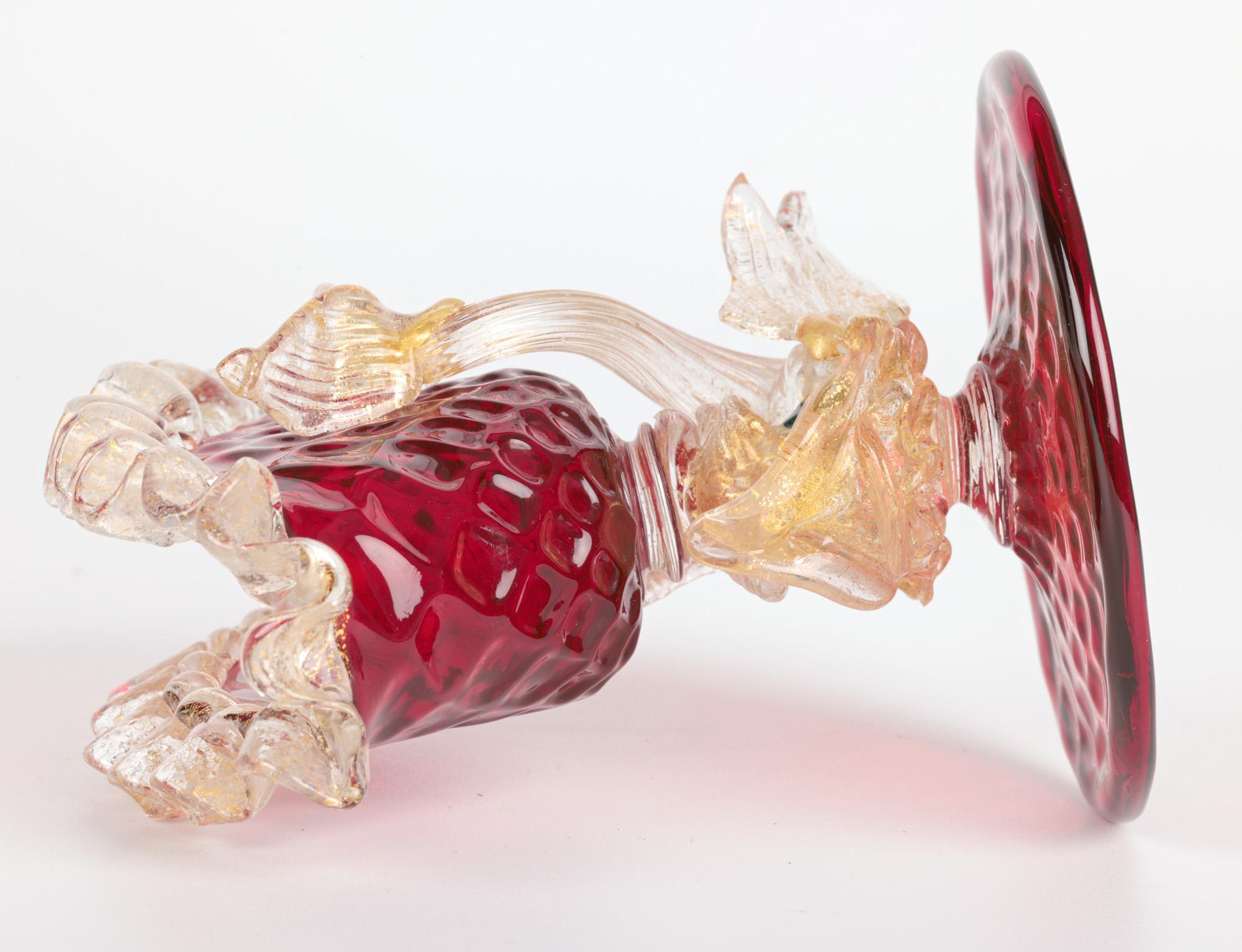 Murano Mid-Century Ruby Glass Dolphin Stem Bowl For Sale 1