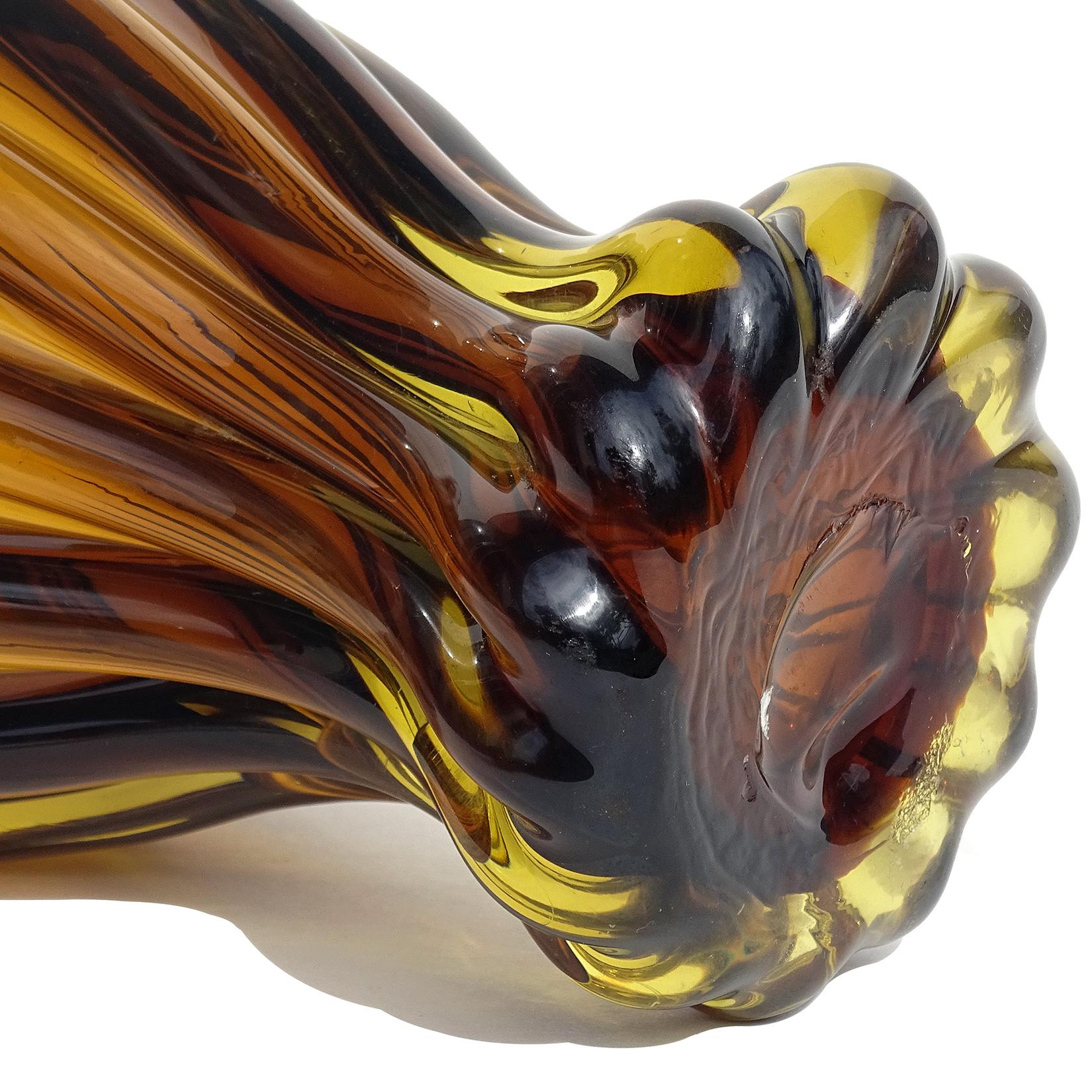 20th Century Murano Midcentury Sommerso Dark Amber Yellow Italian Art Glass Bottle Decanter