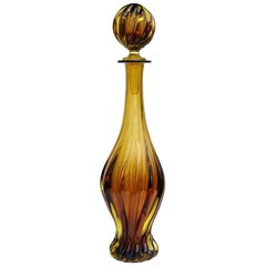 Retro Murano Midcentury Sommerso Dark Amber Yellow Italian Art Glass Bottle Decanter