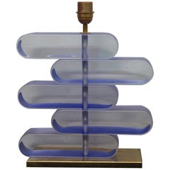 Murano Midcentury Art Glass and Brass Transparent Blue Table Lamps, 1970