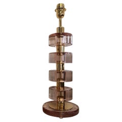 Murano Midcentury Style Art Glass and Brass Transparent pink Table Lamps, 2020