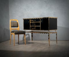 Murano MidCentury Black Glass and Brass Italian Sideboards, 2016