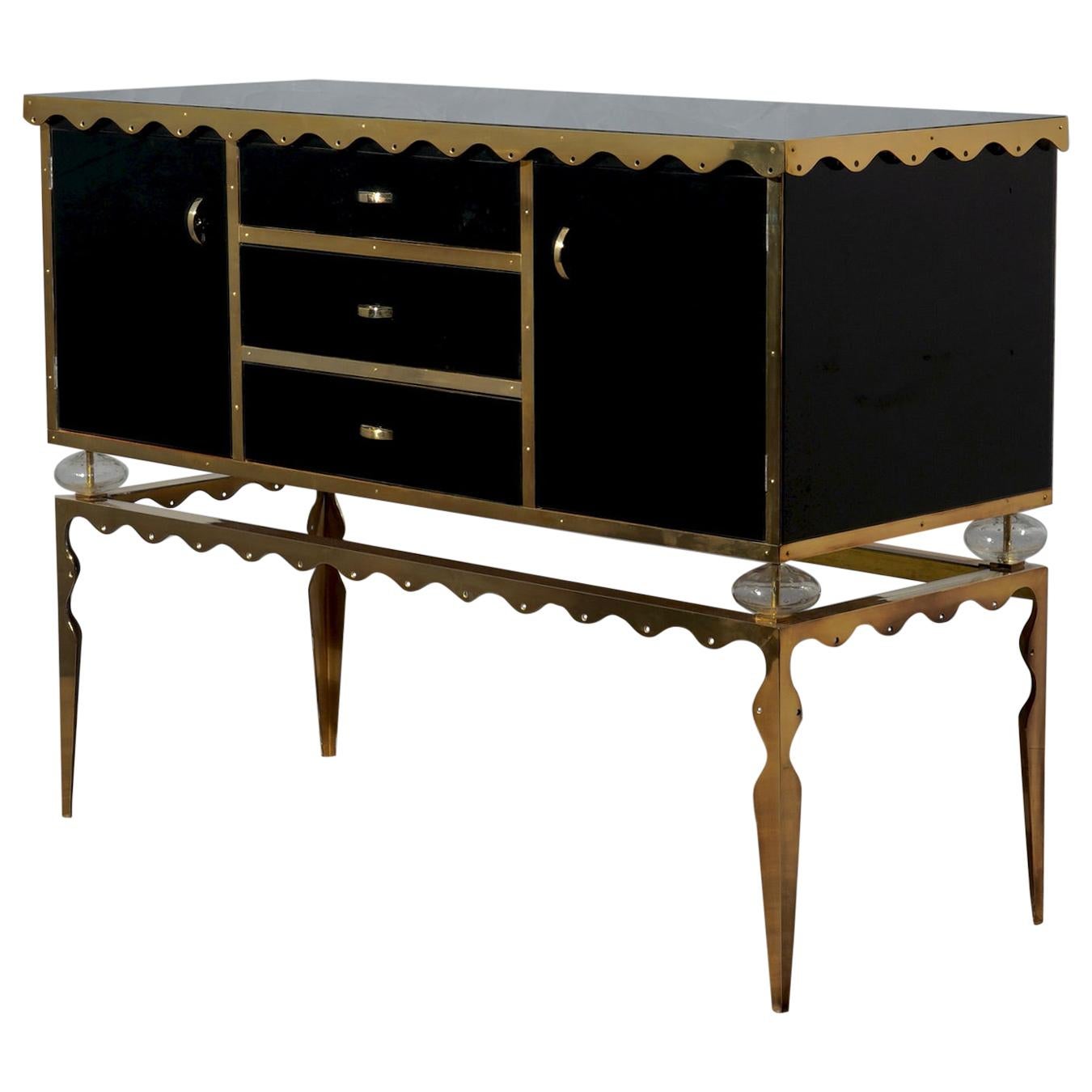 Murano MidCentury Black Glass and Brass Italian Sideboards, 2016 at 1stDibs