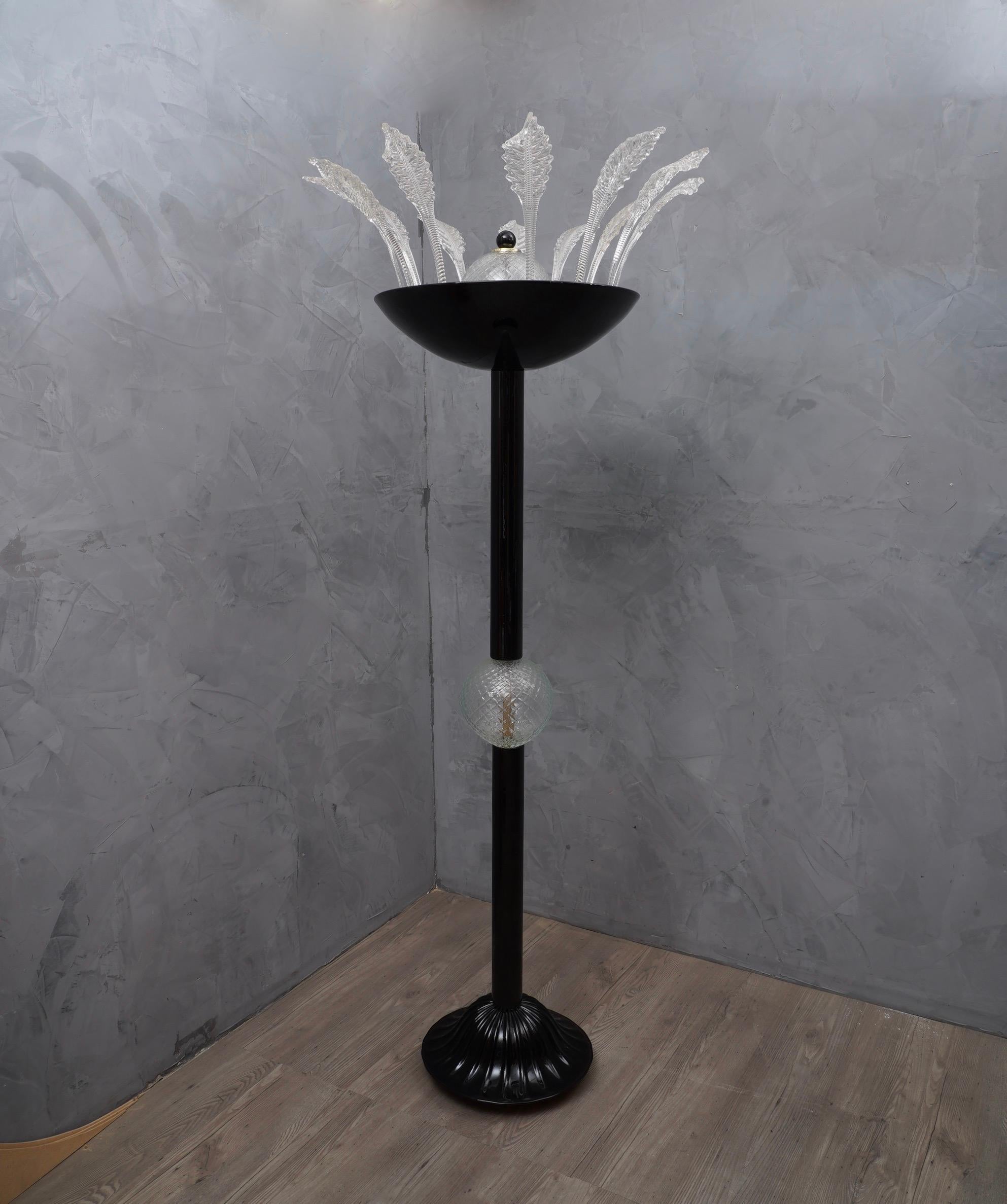 Italian Murano Midcentury Black Glass Floor Lamp, 1940