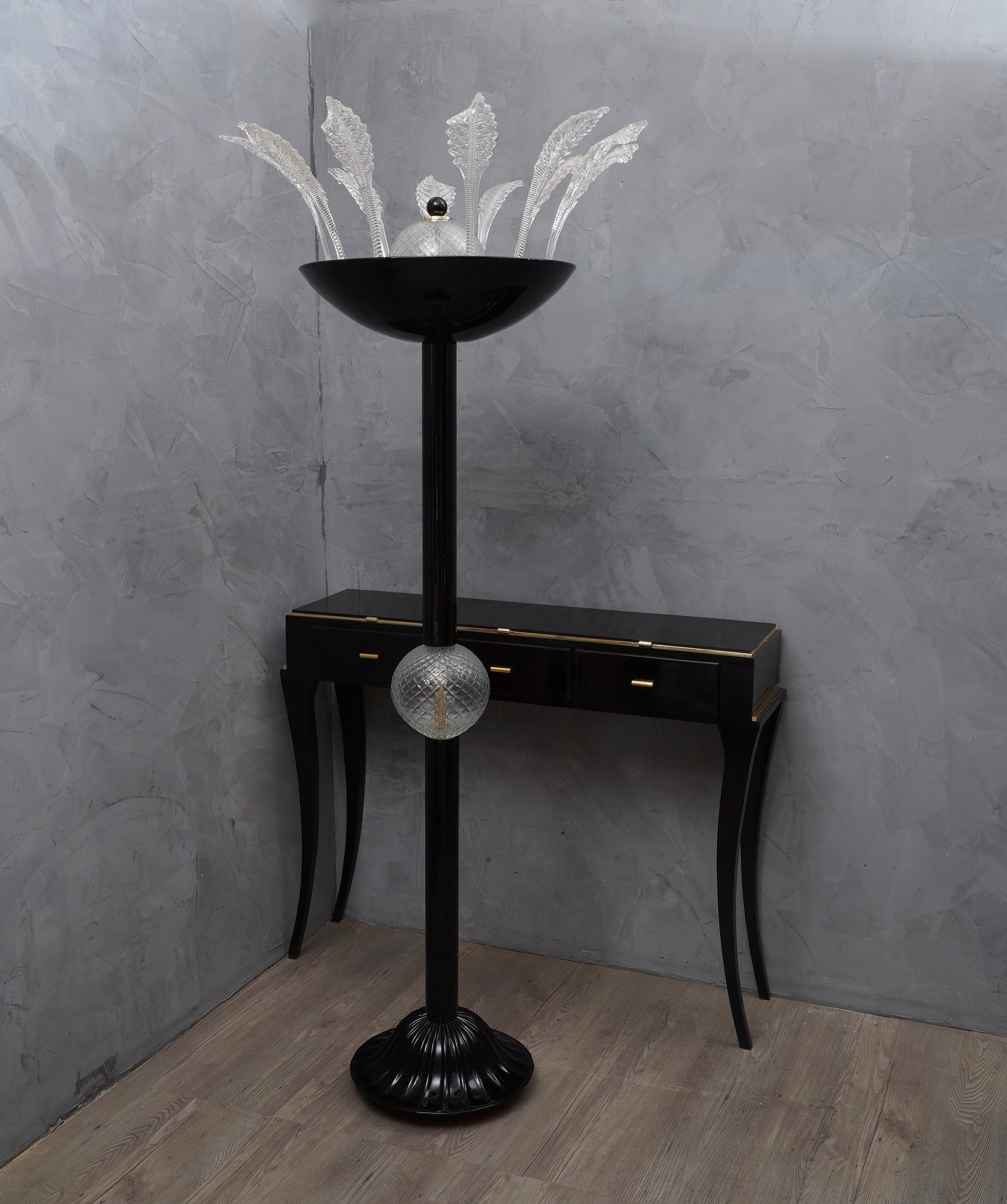 Mid-20th Century Murano Midcentury Black Glass Floor Lamp, 1940