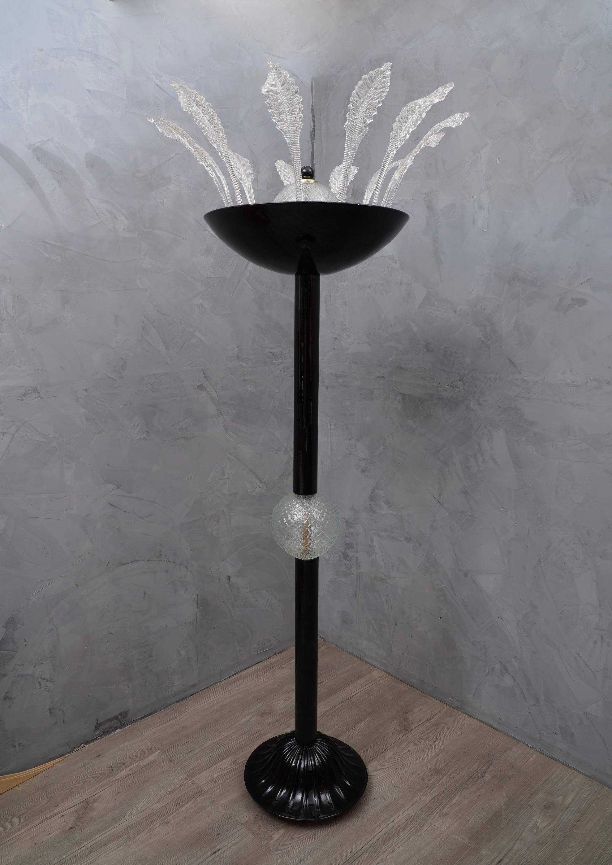 Murano Midcentury Black Glass Floor Lamp, 1940 1