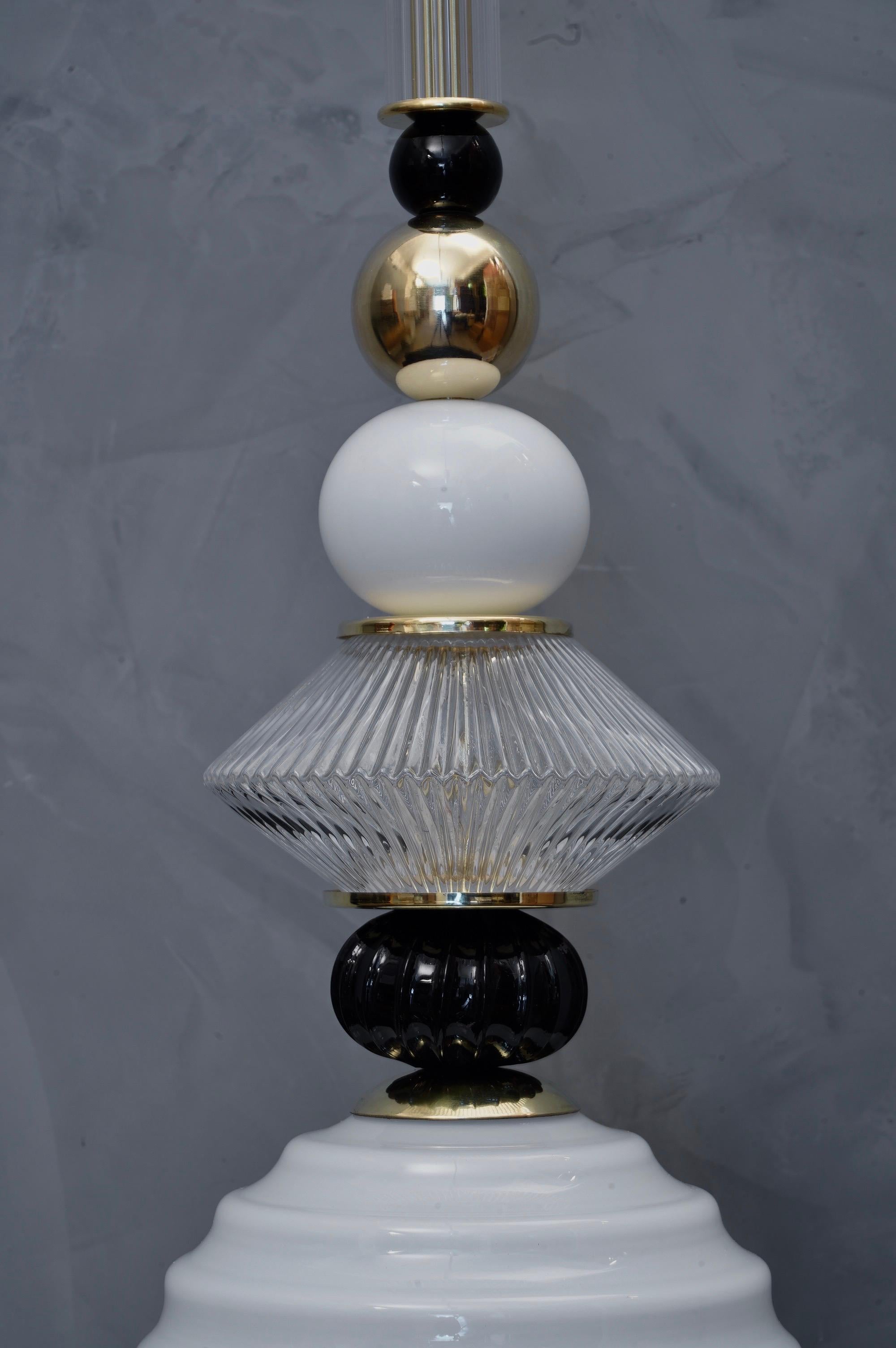 Murano Midcentury Blown Glass White and Black Italian Lanterns, 1970 In Good Condition In Rome, IT