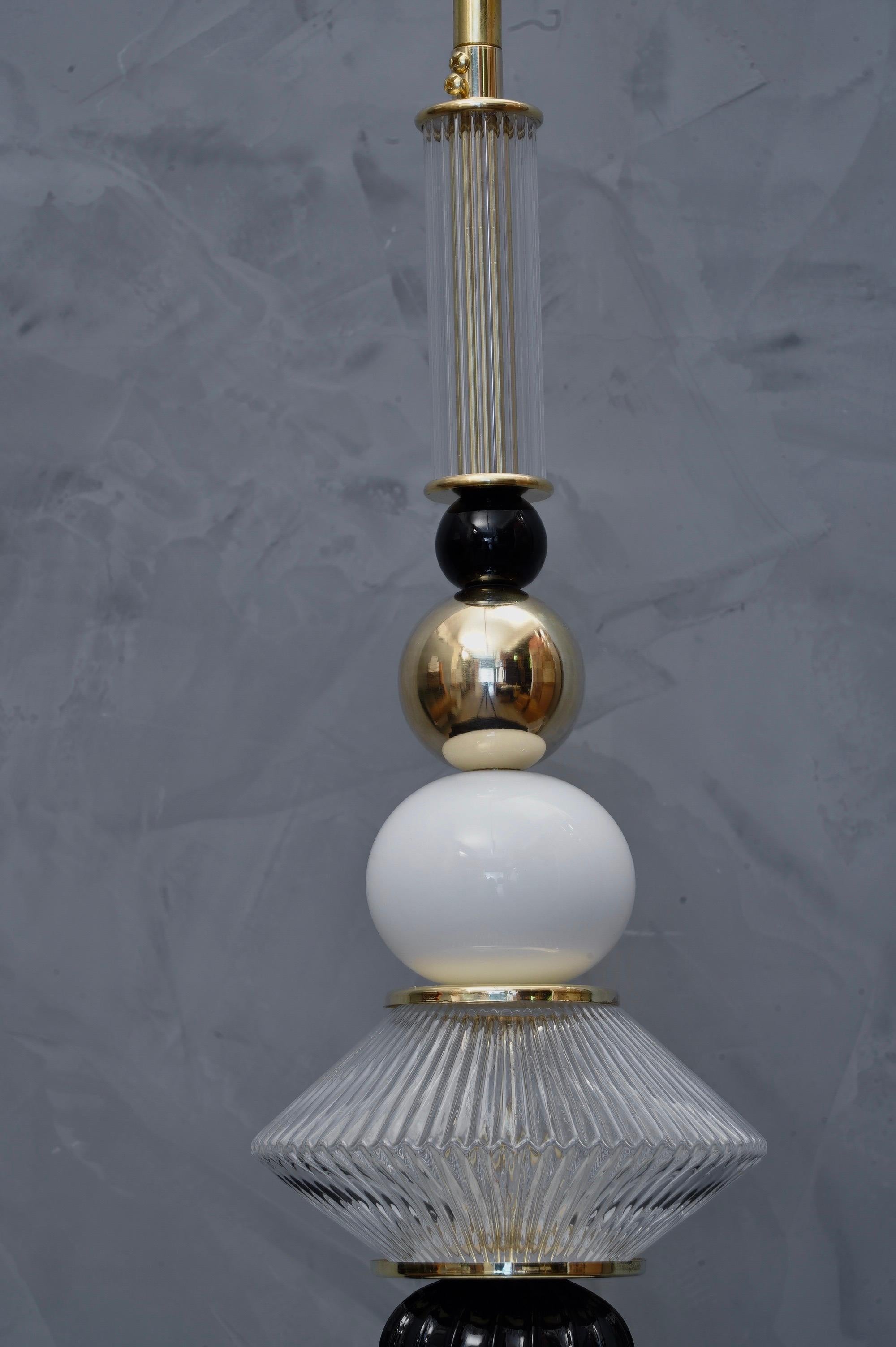 Late 20th Century Murano Midcentury Blown Glass White and Black Italian Lanterns, 1970
