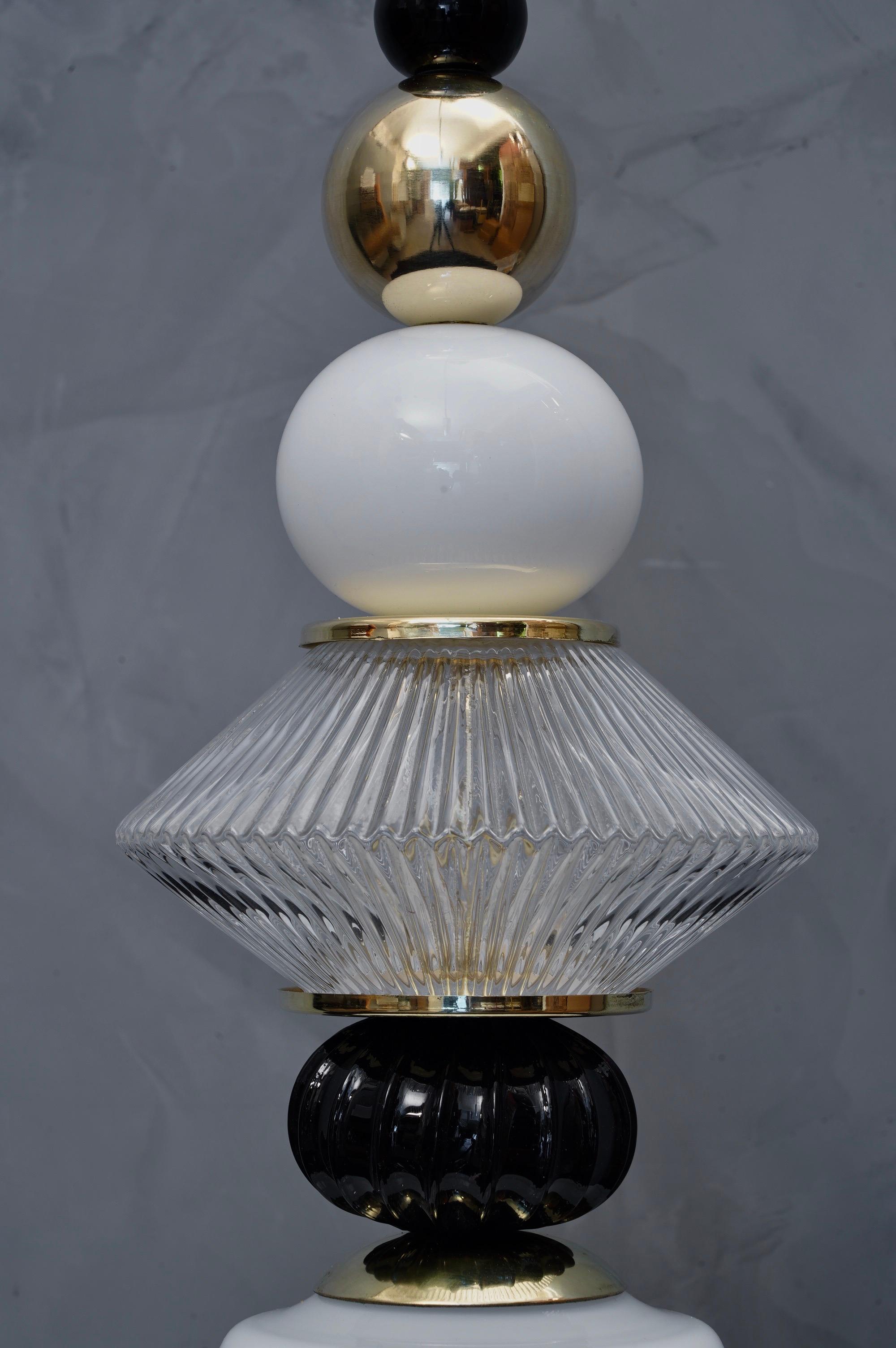 Murano Midcentury Blown Glass White and Black Italian Lanterns, 1970 1