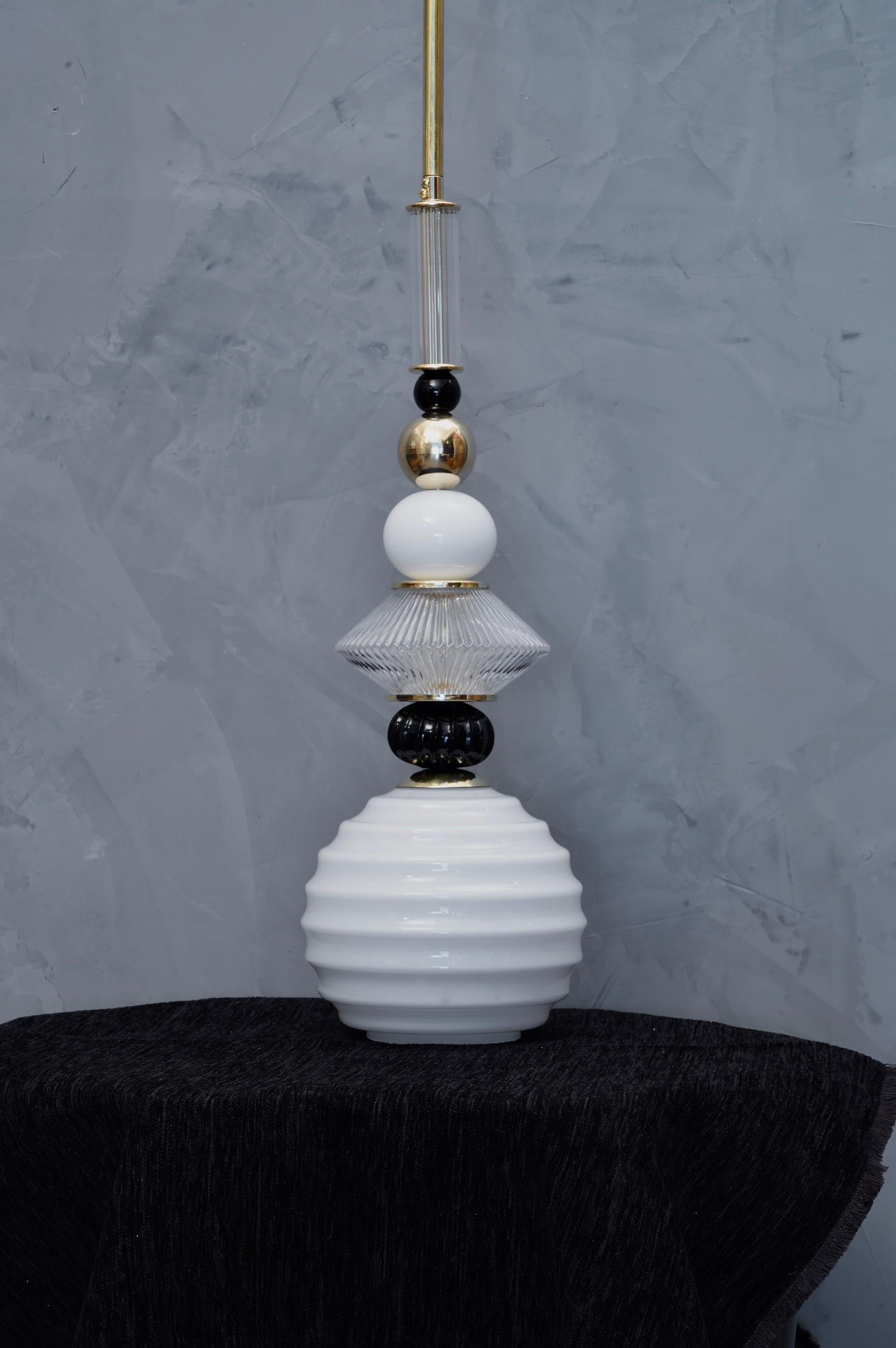 Murano Midcentury Blown Glass White and Black Italian Lanterns, 1970 2