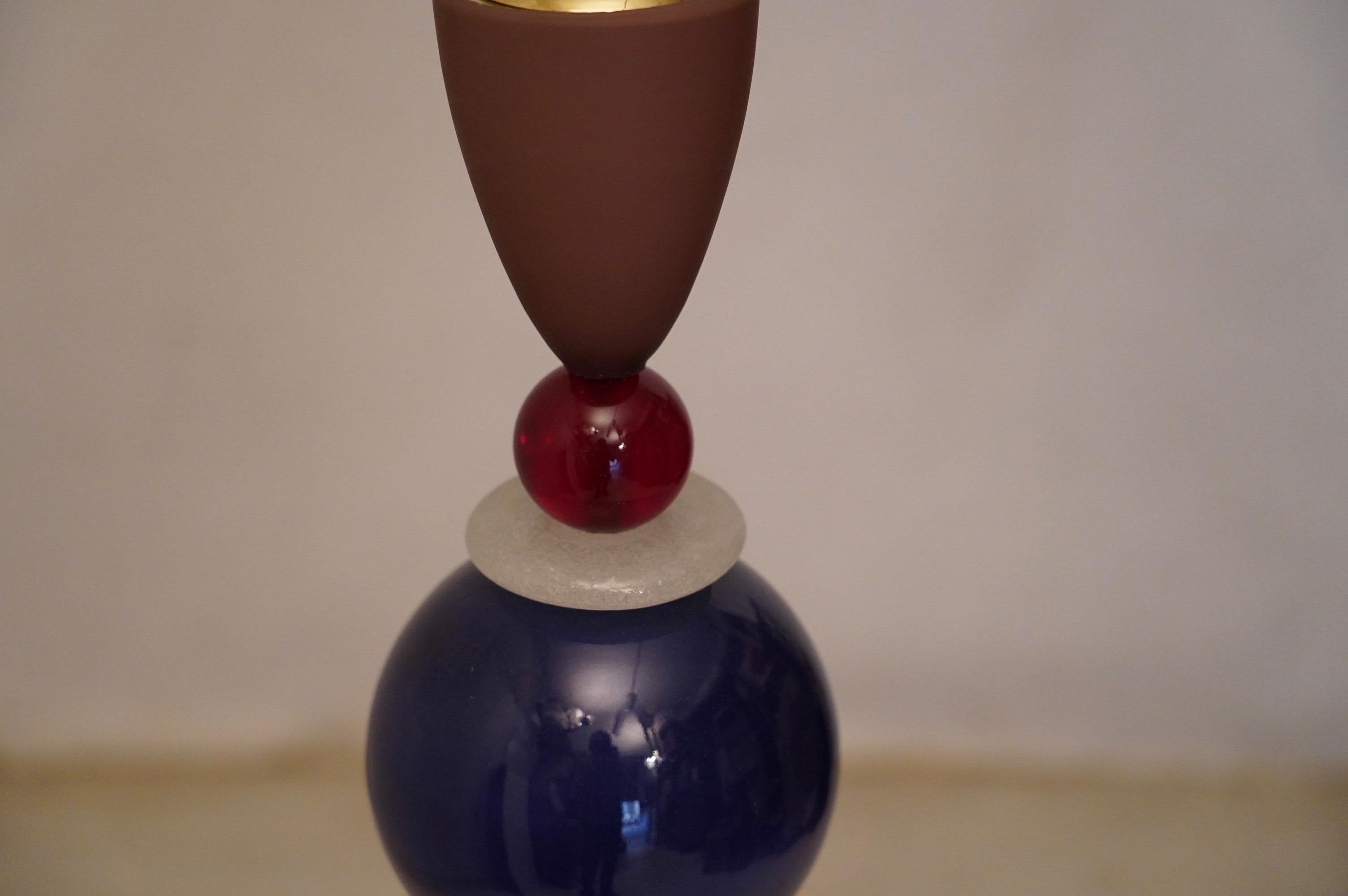 Late 20th Century Murano Midcentury Blown Glass White Blue and Red Italian Lanterns, 1970