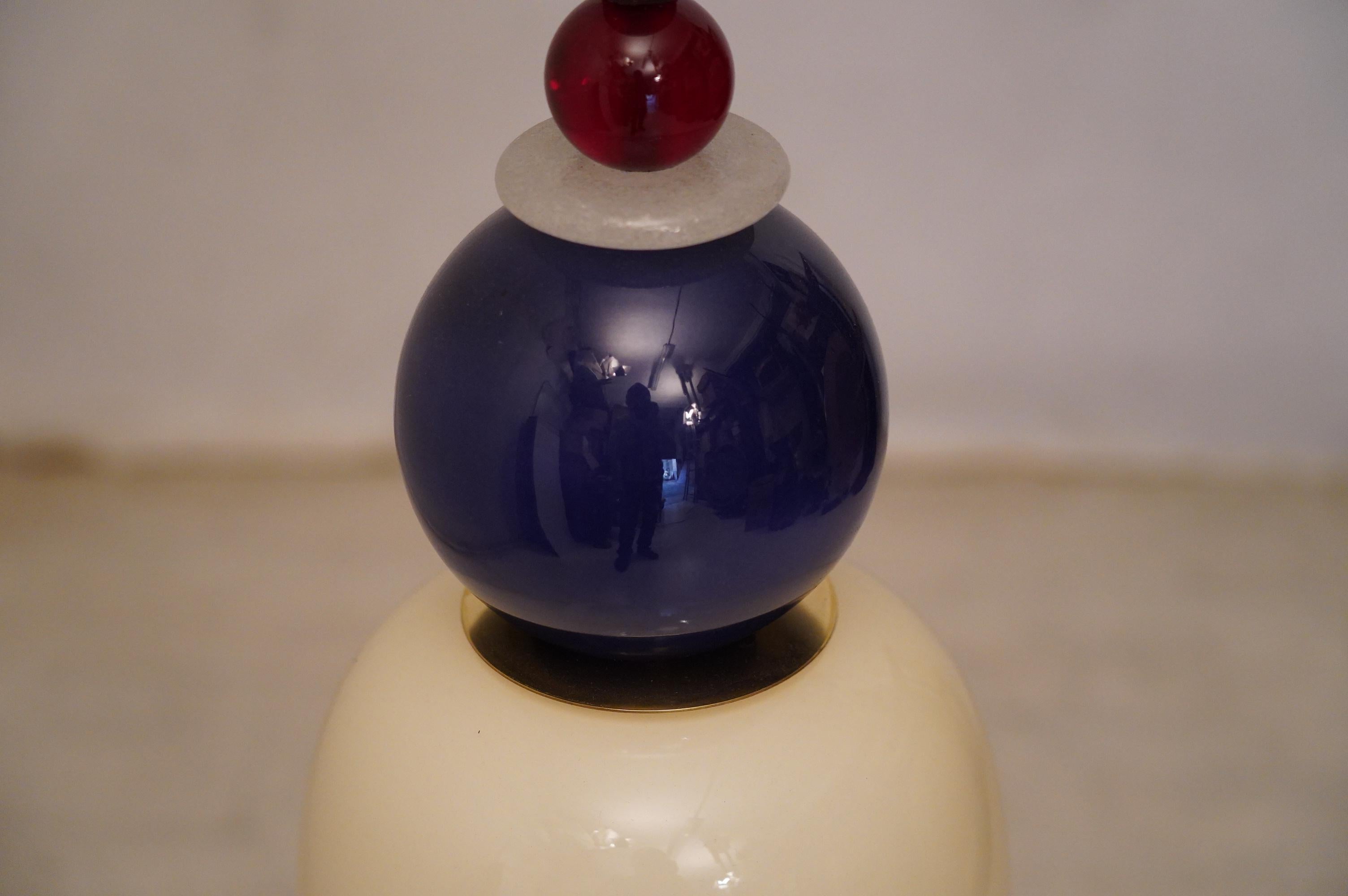 Murano Midcentury Blown Glass White Blue and Red Italian Lanterns, 1970 2