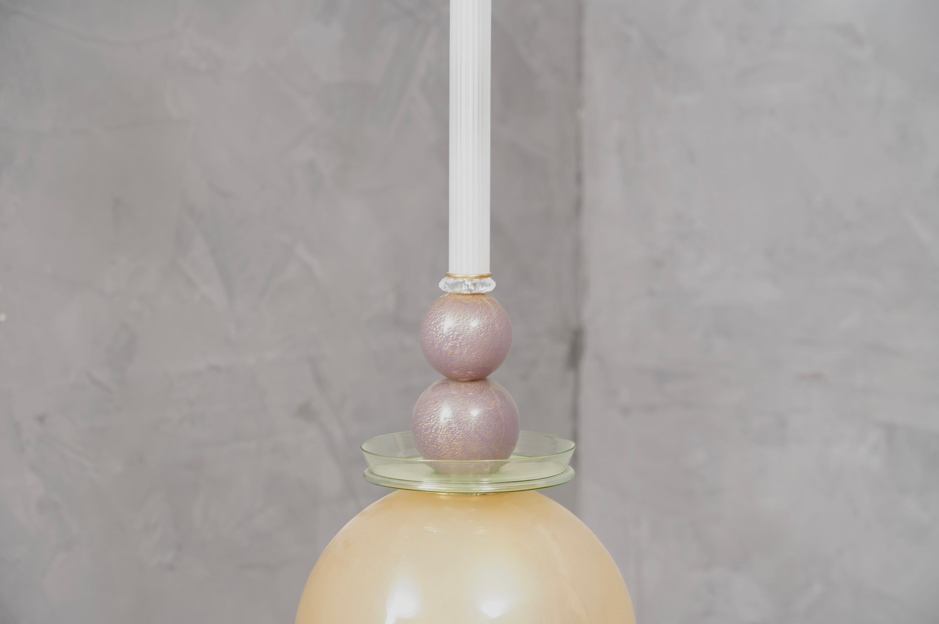 Murano Midcentury Blown Glass White, Green and Violet Italian Lanterns, 1970 For Sale 1