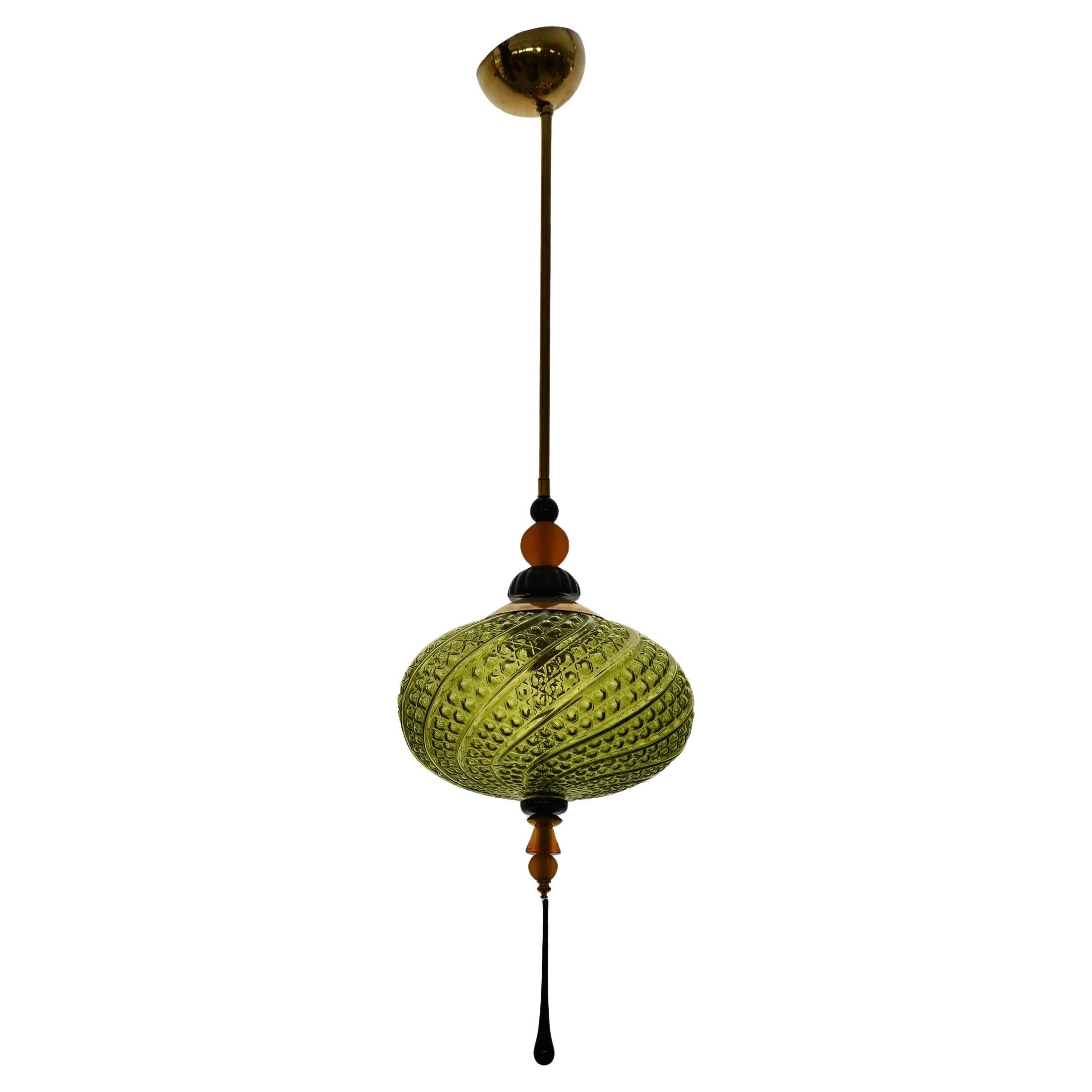 Lanterne italiane in vetro verde soffiato di Murano del Medioevo, 2000
