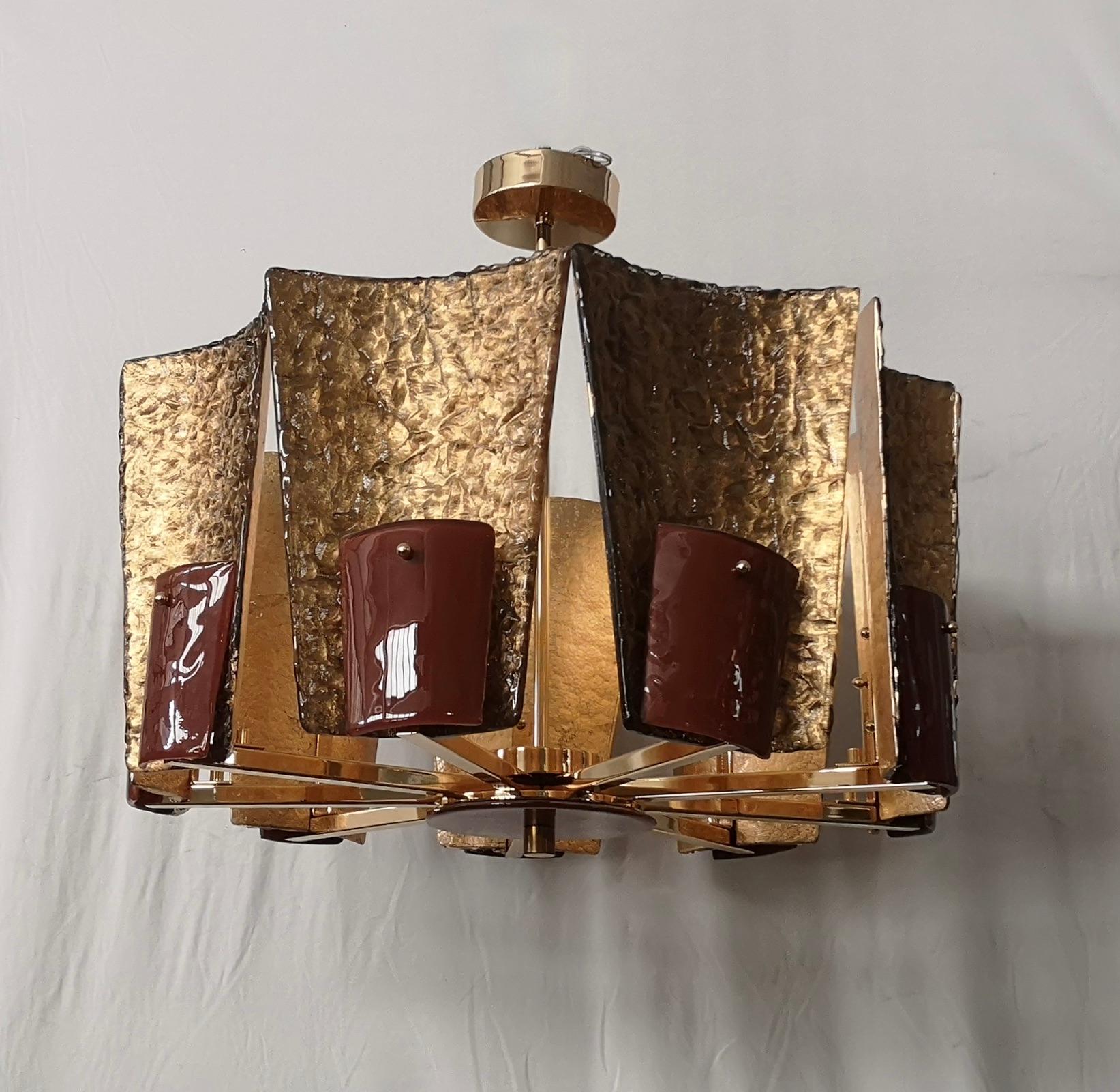 Italian Murano MidCentury Glass and Brass Chandelier, 2020 For Sale