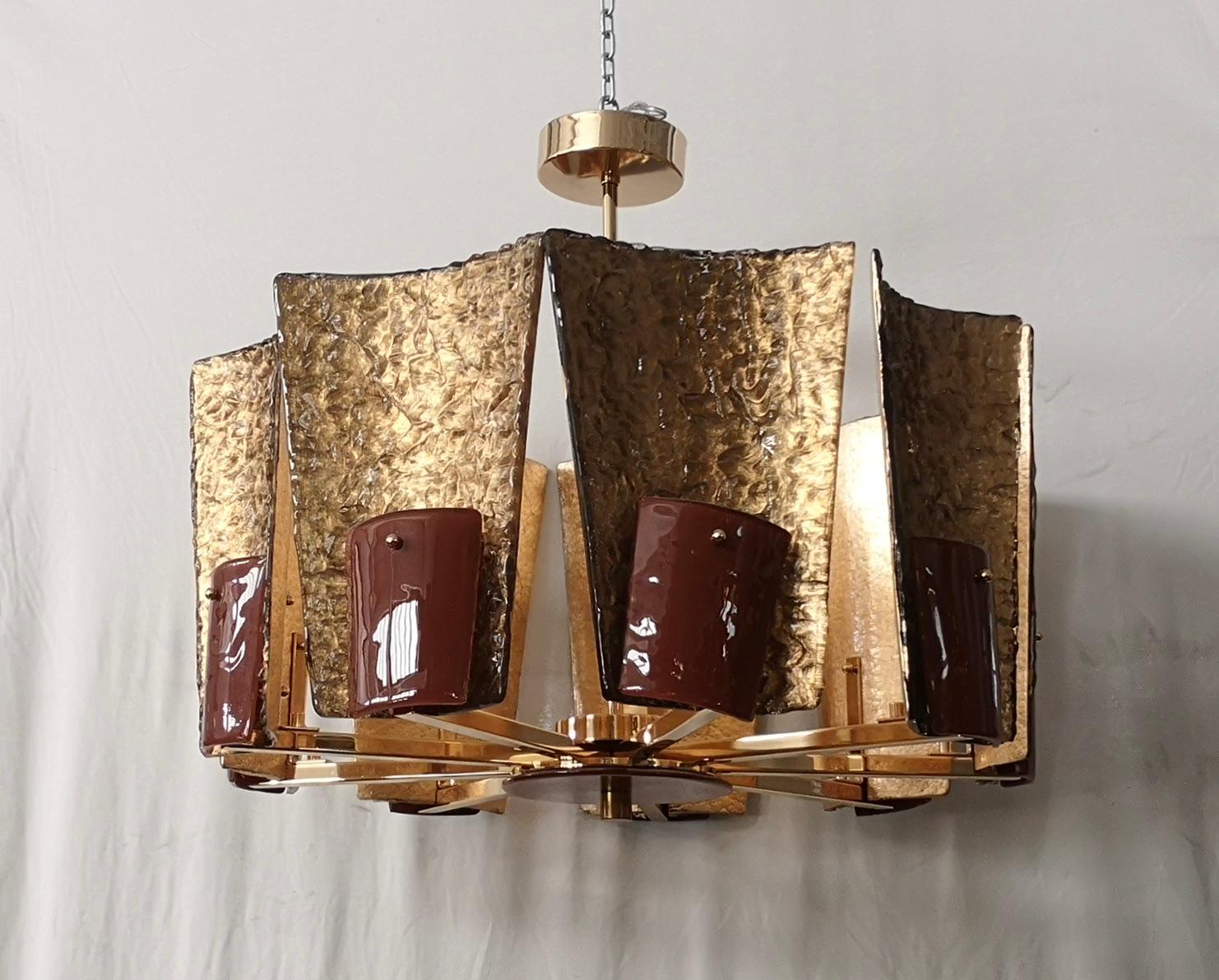 Murano MidCentury Glass and Brass Chandelier, 2020 For Sale 1