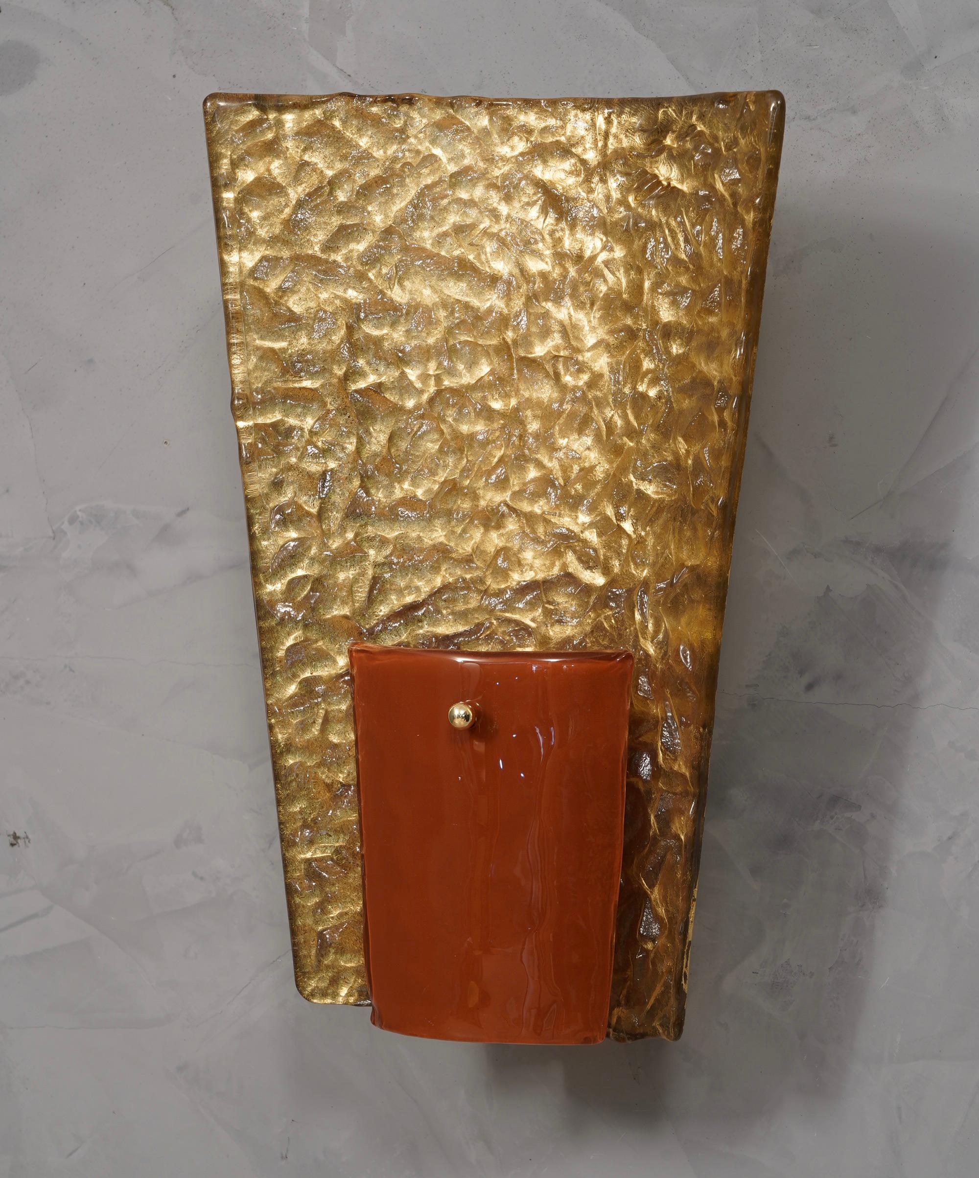 Mid-Century Modern Murano MidCentury Glass and Brass Wall Light, 1980 For Sale