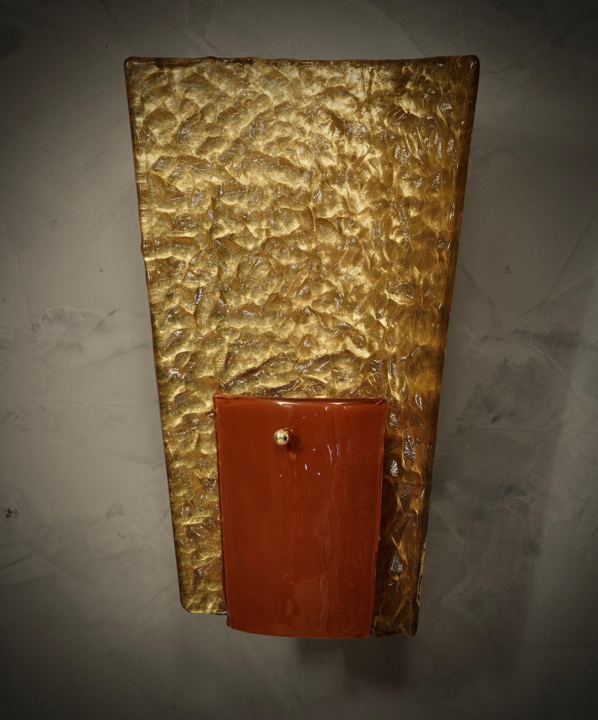Late 20th Century Murano MidCentury Glass and Brass Wall Light and Sconces, 1980 For Sale